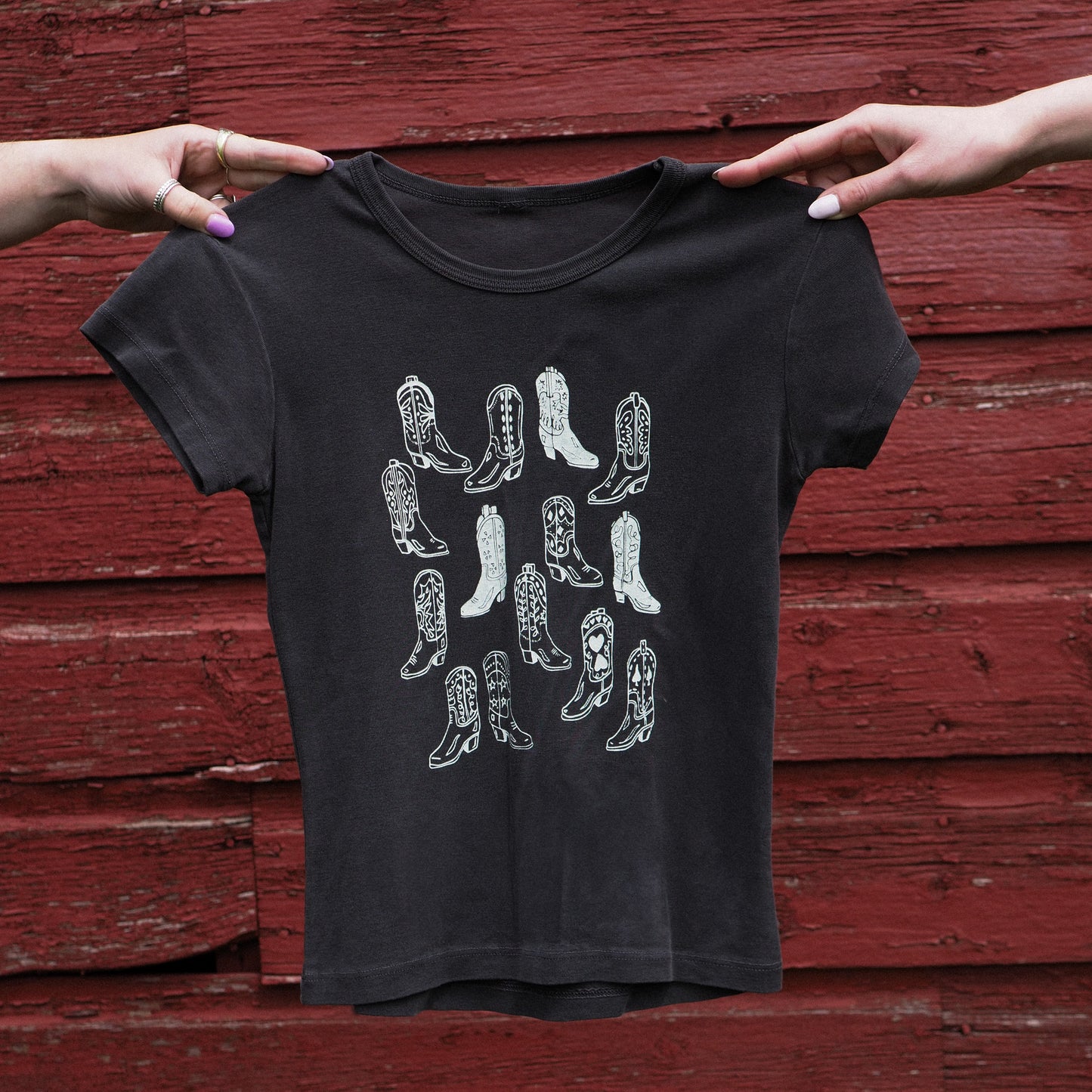 "Vintage Boots" Baby Tee - Intrigue Ink Visit Bozeman, Unique Shopping Boutique in Montana, Work from Home Clothes for Women