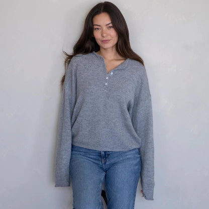 Heather Grey Quarter Button Sweater - Intrigue Ink Visit Bozeman, Unique Shopping Boutique in Montana, Work from Home Clothes for Women