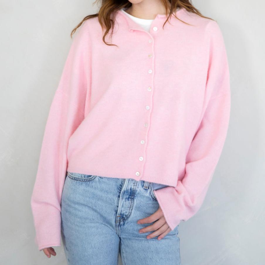 Pink button up sweater best sale