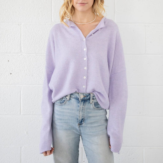 Button Up Cardigan - Lavender