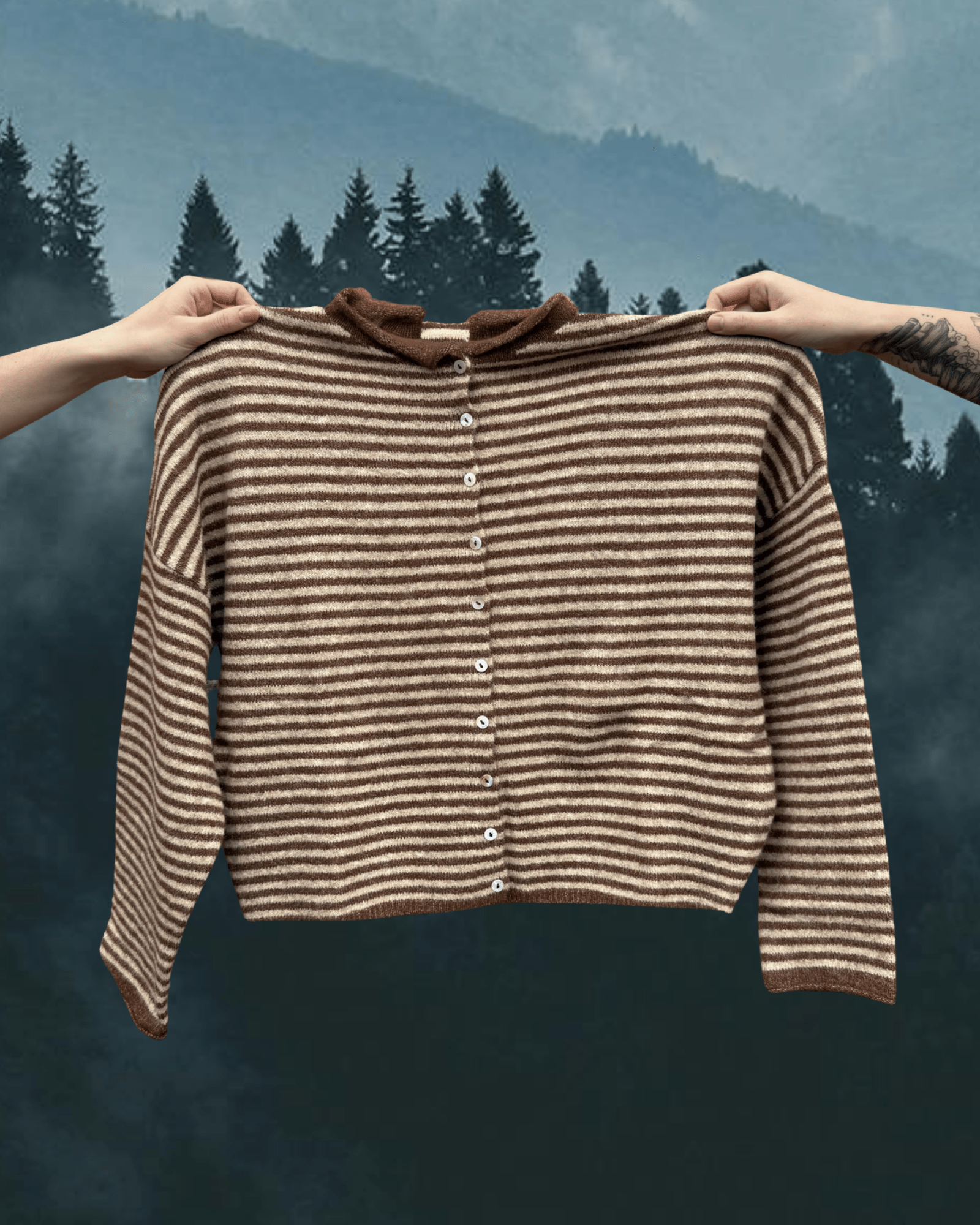 Striped Button Up Cardigan - Brown - Intrigue Ink Visit Bozeman, Unique Shopping Boutique in Montana, Work from Home Clothes for Women