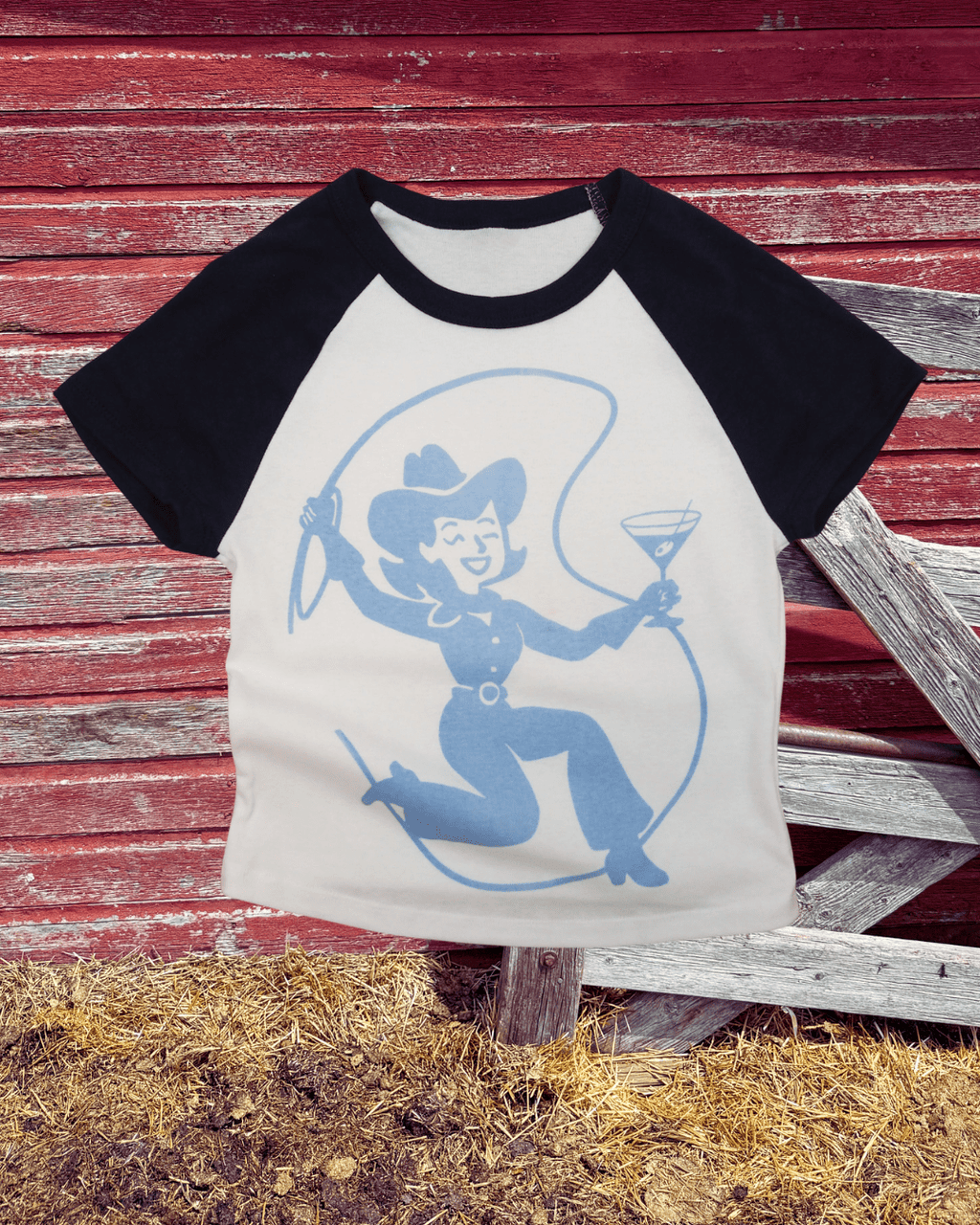 "Cowgirl Cocktail" Baseball Crop - Intrigue Ink Visit Bozeman, Unique Shopping Boutique in Montana, Work from Home Clothes for Women
