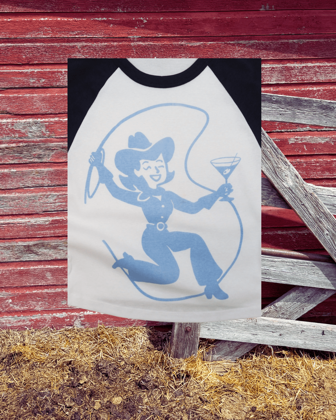 "Cowgirl Cocktail" Baseball Crop - Intrigue Ink Visit Bozeman, Unique Shopping Boutique in Montana, Work from Home Clothes for Women