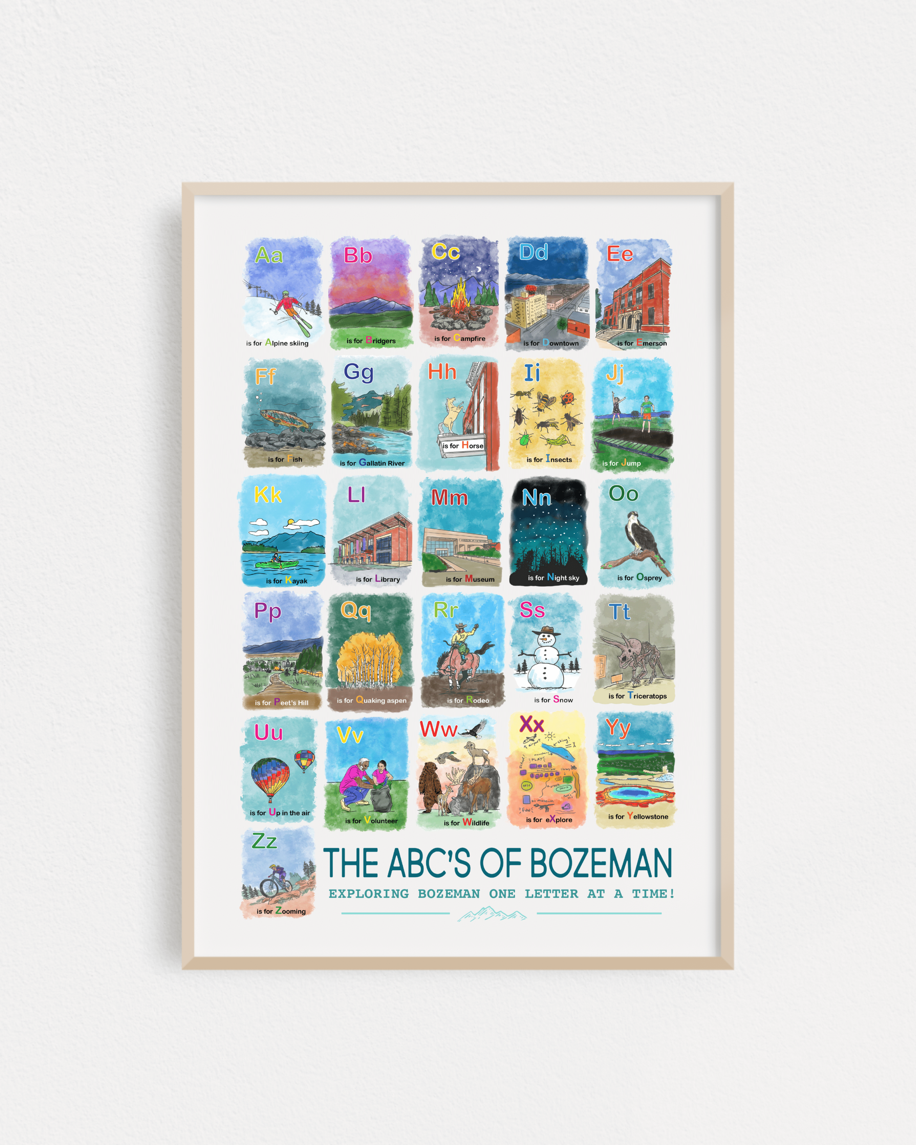 "The ABC's of Bozeman" Poster - Intrigue Ink Visit Bozeman, Unique Shopping Boutique in Montana, Work from Home Clothes for Women