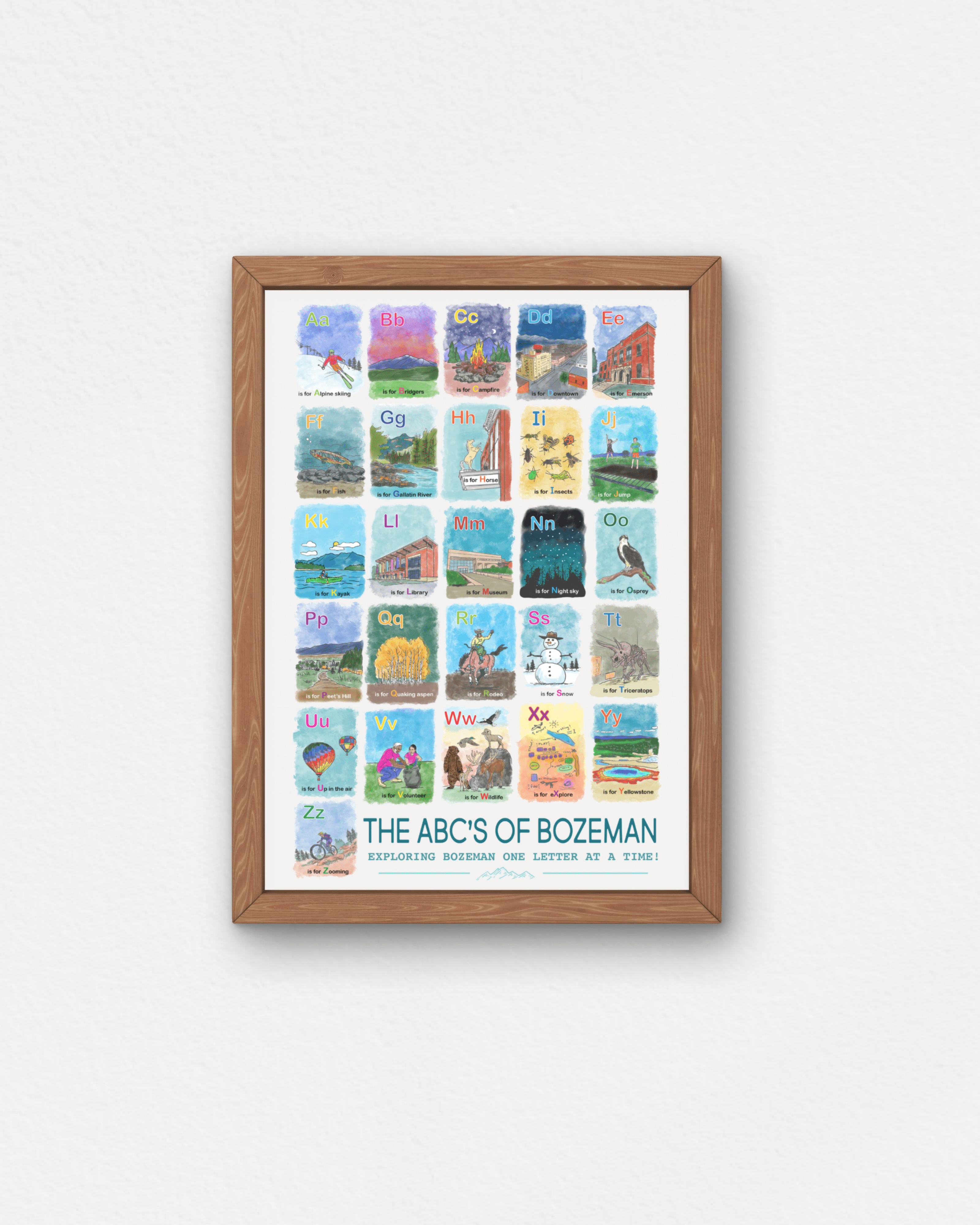 "The ABC's of Bozeman" Small Poster - Intrigue Ink Visit Bozeman, Unique Shopping Boutique in Montana, Work from Home Clothes for Women