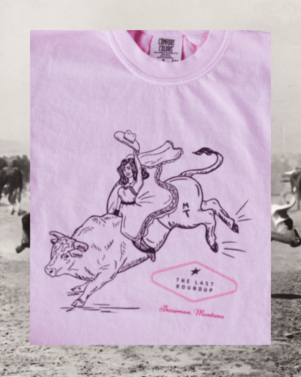 "Last Roundup" Pink Tee - Intrigue Ink Visit Bozeman, Unique Shopping Boutique in Montana, Work from Home Clothes for Women
