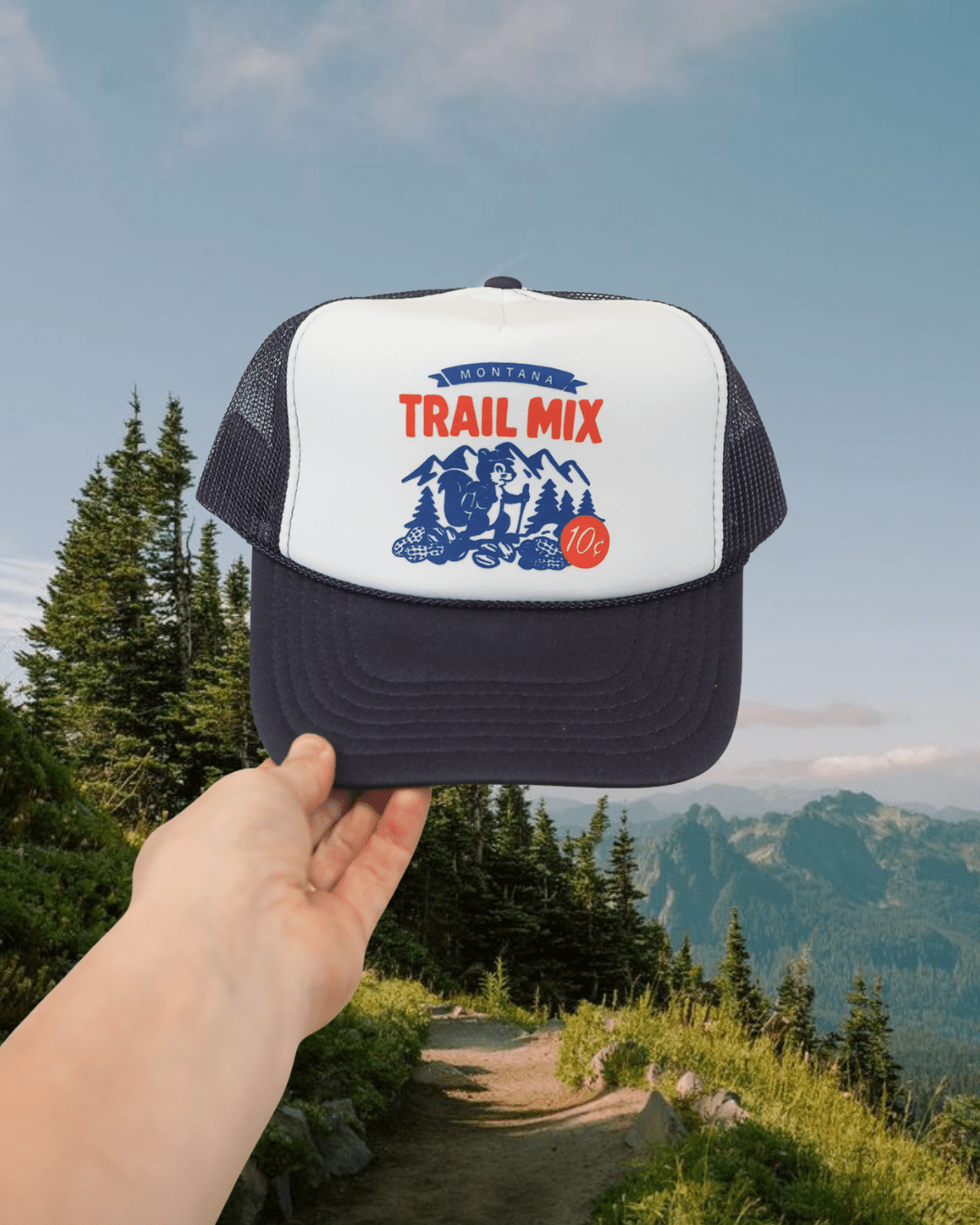 "Montana Trail Mix" Trucker Hat - Intrigue Ink Visit Bozeman, Unique Shopping Boutique in Montana, Work from Home Clothes for Women