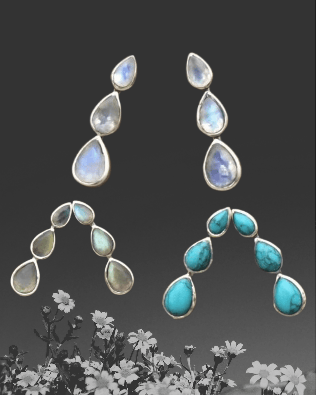 Triple Teardrop Faceted Stone Brass Ear Climber - Intrigue Ink Visit Bozeman, Unique Shopping Boutique in Montana, Work from Home Clothes for Women