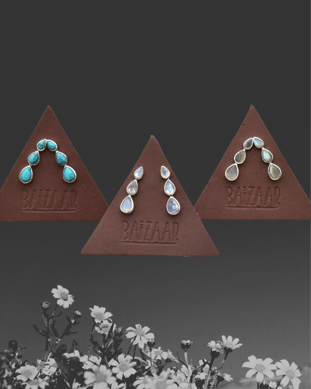 Triple Teardrop Faceted Stone Brass Ear Climber - Intrigue Ink Visit Bozeman, Unique Shopping Boutique in Montana, Work from Home Clothes for Women