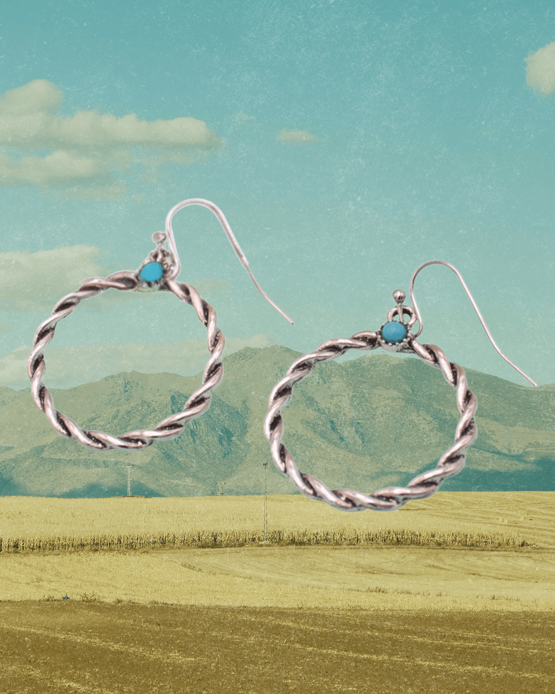 Twisted Silver Circle Turquoise Earrings - Intrigue Ink Visit Bozeman, Unique Shopping Boutique in Montana, Work from Home Clothes for Women