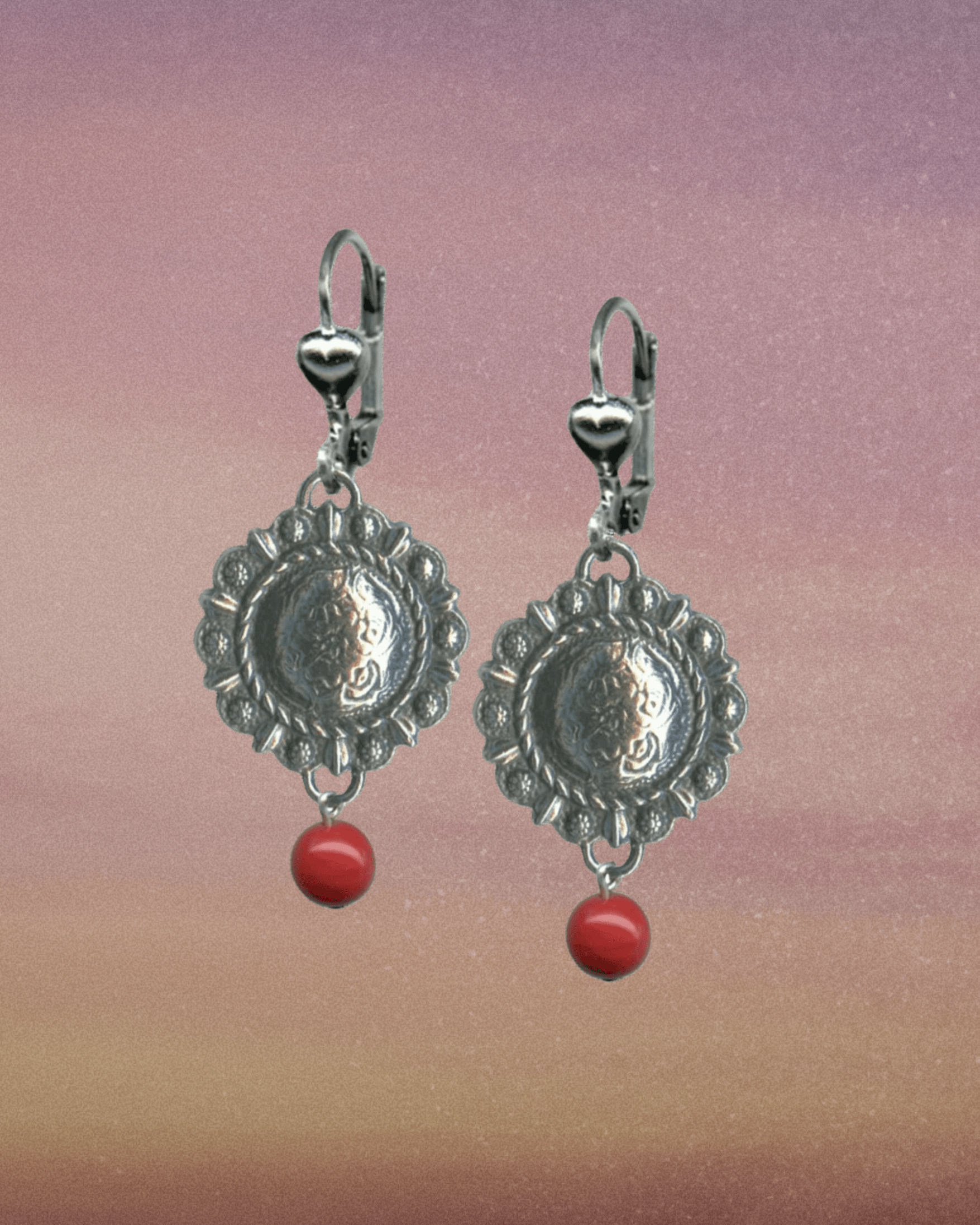 Medium Concho & Red Bead Earrings - Intrigue Ink Visit Bozeman, Unique Shopping Boutique in Montana, Work from Home Clothes for Women