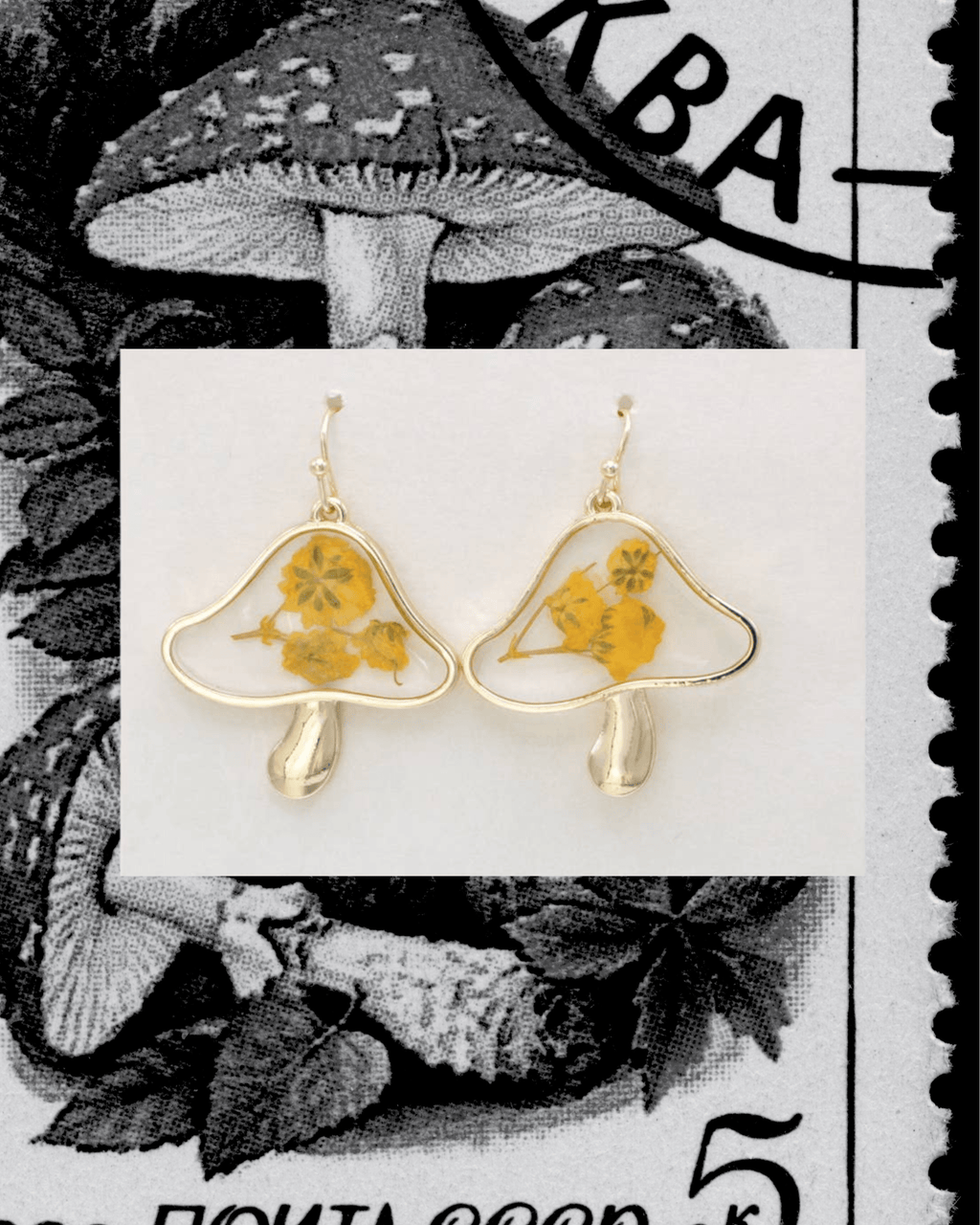 Vintage Toadstool Dried Flower Earrings - Intrigue Ink Visit Bozeman, Unique Shopping Boutique in Montana, Work from Home Clothes for Women