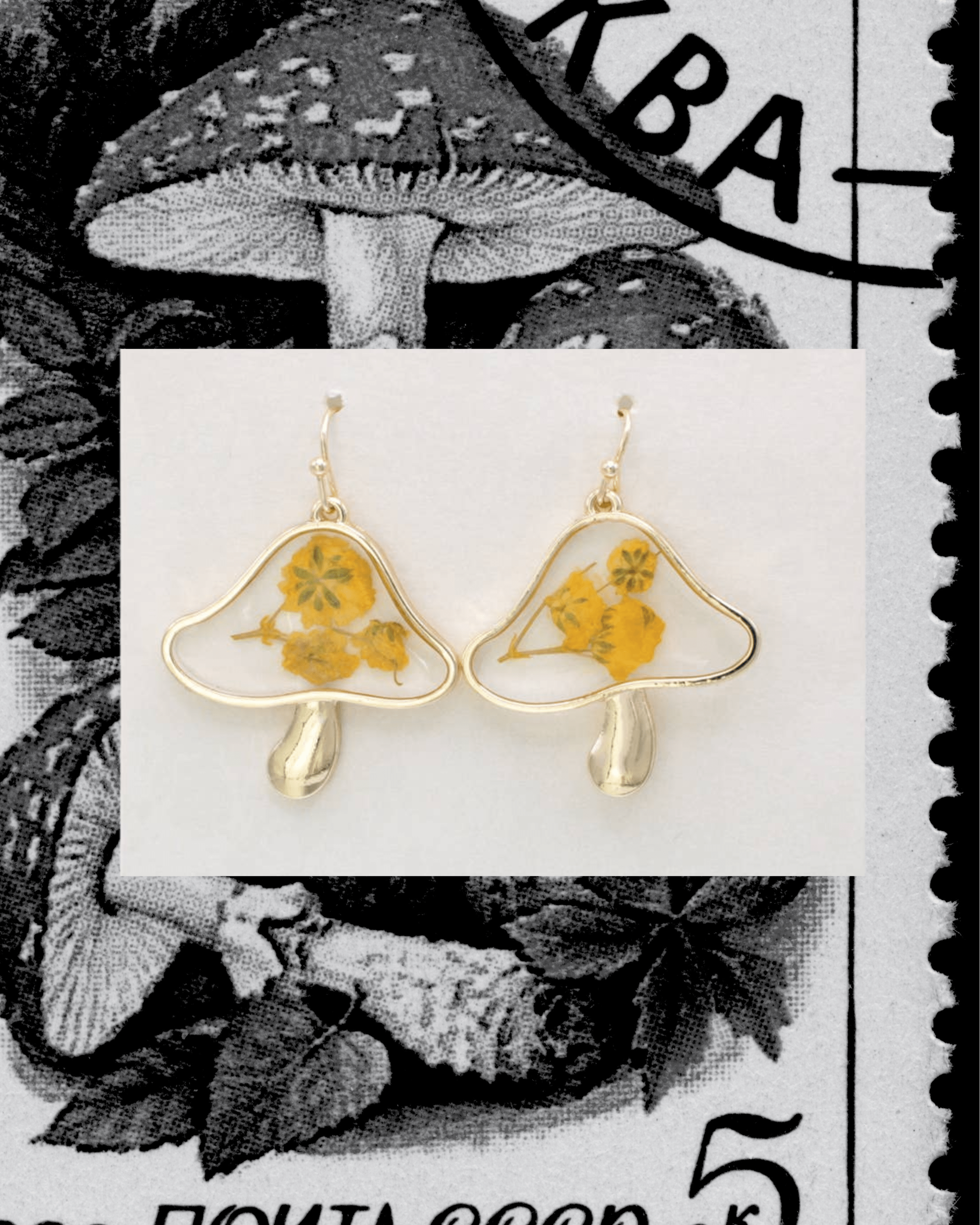 Vintage Toadstool Dried Flower Earrings - Intrigue Ink Visit Bozeman, Unique Shopping Boutique in Montana, Work from Home Clothes for Women