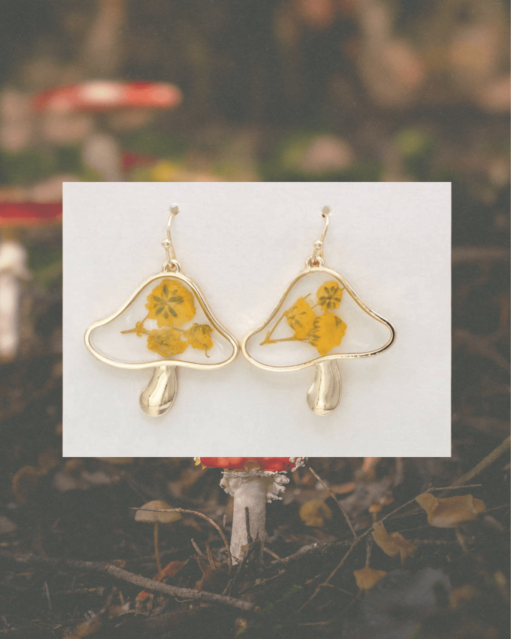 Vintage Toadstool Dried Flower Earrings - Intrigue Ink Visit Bozeman, Unique Shopping Boutique in Montana, Work from Home Clothes for Women