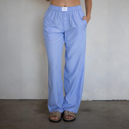 Blue Pinstripe Pants - Intrigue Ink Visit Bozeman, Unique Shopping Boutique in Montana, Work from Home Clothes for Women