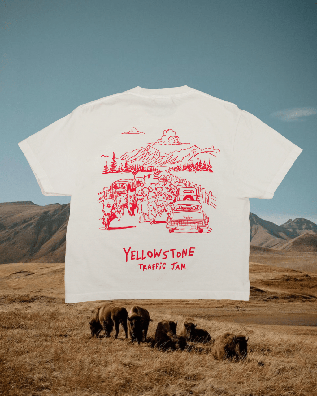 "Yellowstone Traffic Jam" Crop Tee - Intrigue Ink Visit Bozeman, Unique Shopping Boutique in Montana, Work from Home Clothes for Women