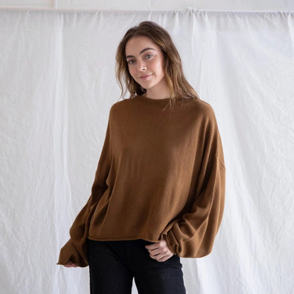 Brown Rolled Neck Knit Sweater - Intrigue Ink Visit Bozeman, Unique Shopping Boutique in Montana, Work from Home Clothes for Women