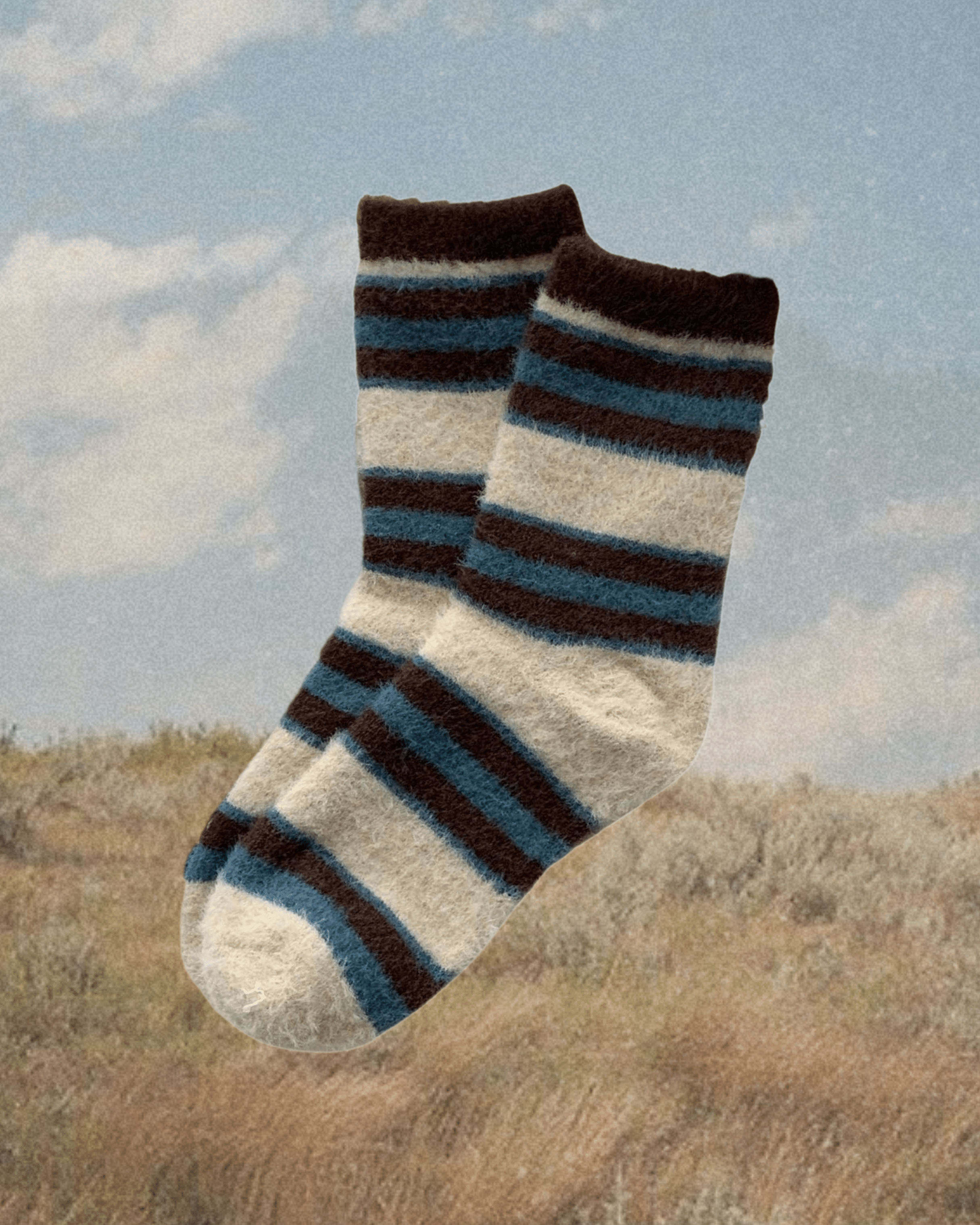 Striped Plush Socks - Blue & Brown - Intrigue Ink Visit Bozeman, Unique Shopping Boutique in Montana, Work from Home Clothes for Women
