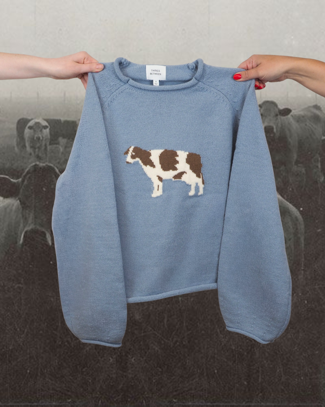 Cow Sweater - Dusty Blue
