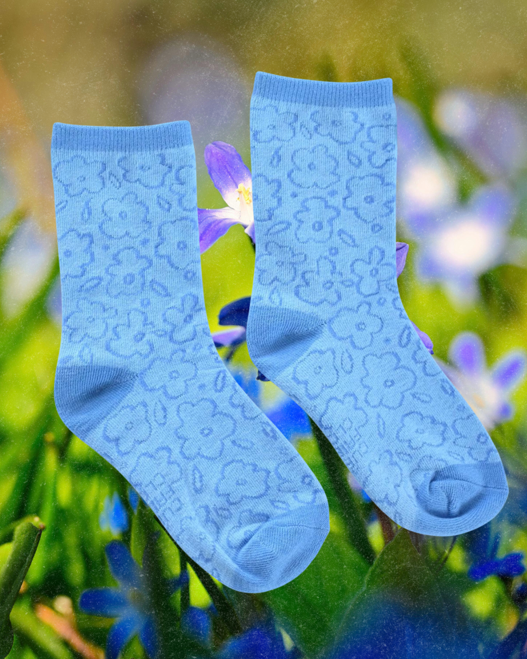 Blue Floral Flower Spring Time Socks - Intrigue Ink Visit Bozeman, Unique Shopping Boutique in Montana, Work from Home Clothes for Women