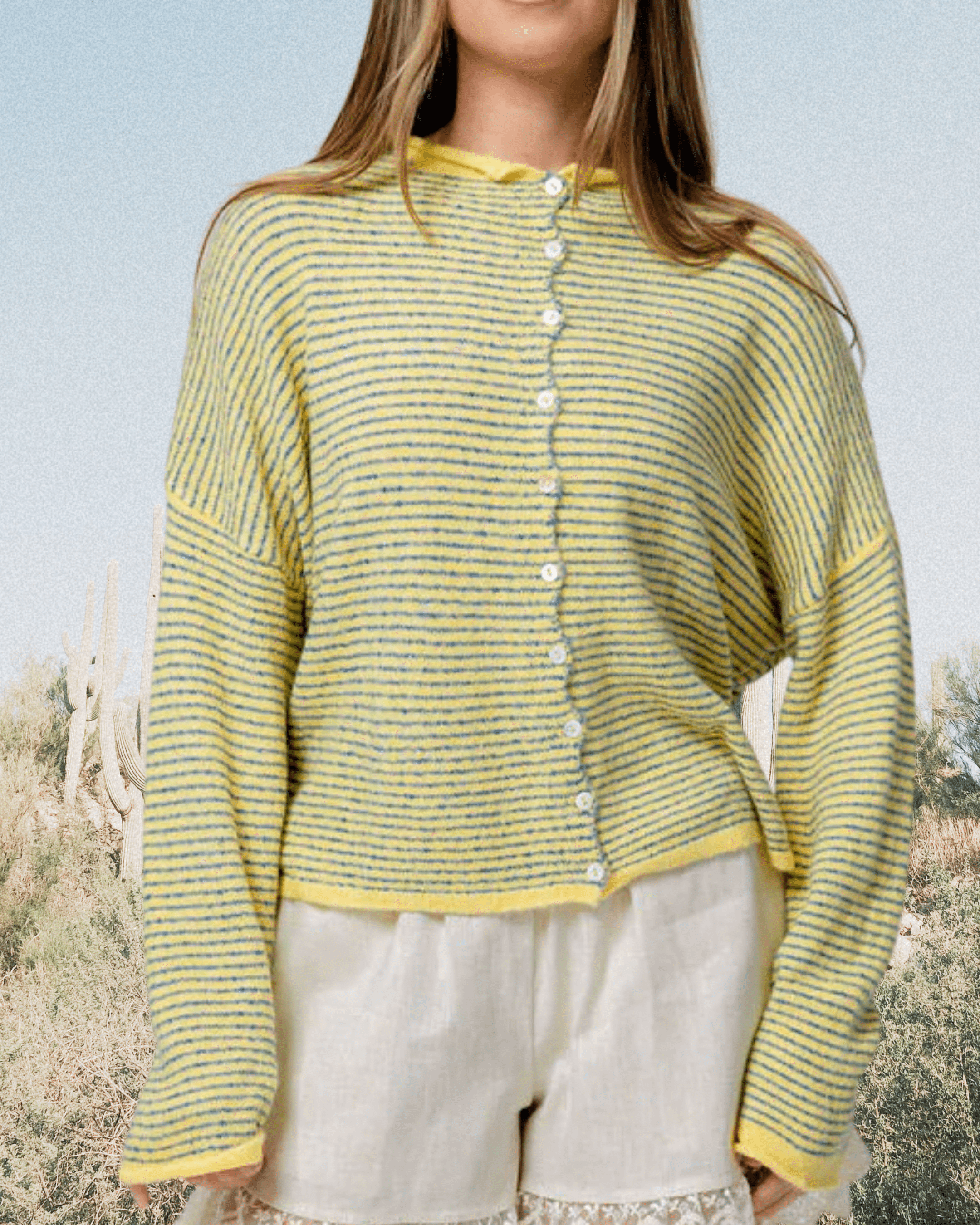 Pin Striped Button Down Cardigan - Butter - Intrigue Ink Visit Bozeman, Unique Shopping Boutique in Montana, Work from Home Clothes for Women