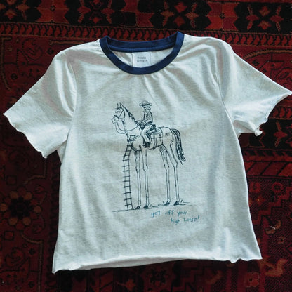 "Get Off Your High Horse" Ringer Lettuce Hem Tee