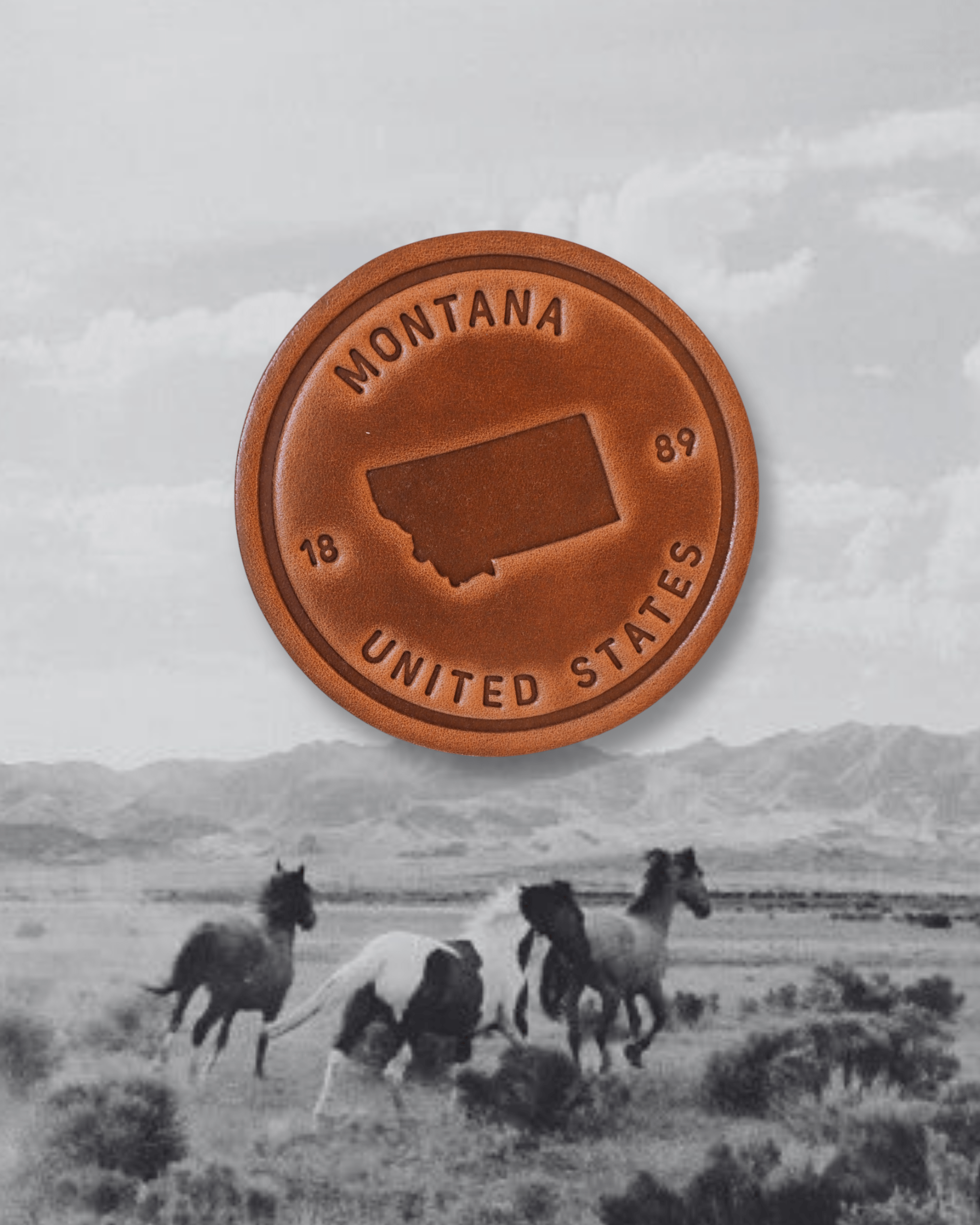 Montana State Silhouette Leather Coaster - Intrigue Ink Visit Bozeman, Unique Shopping Boutique in Montana, Work from Home Clothes for Women