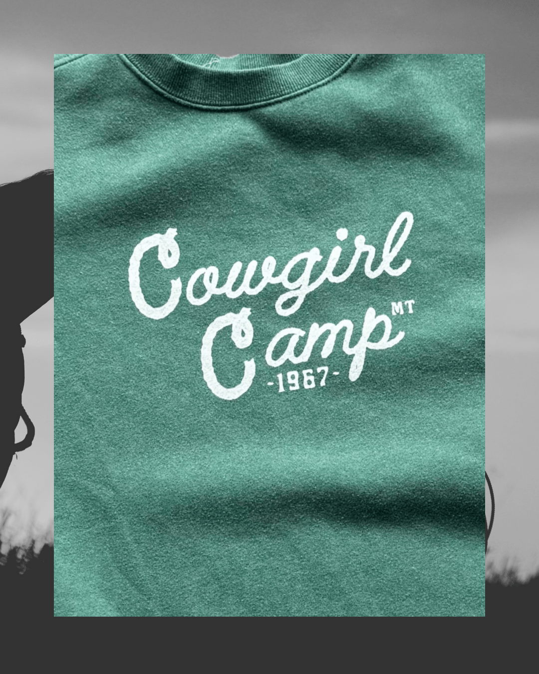 "Cowgirl Camp" Forest Green Pullover - Intrigue Ink Visit Bozeman, Unique Shopping Boutique in Montana, Work from Home Clothes for Women