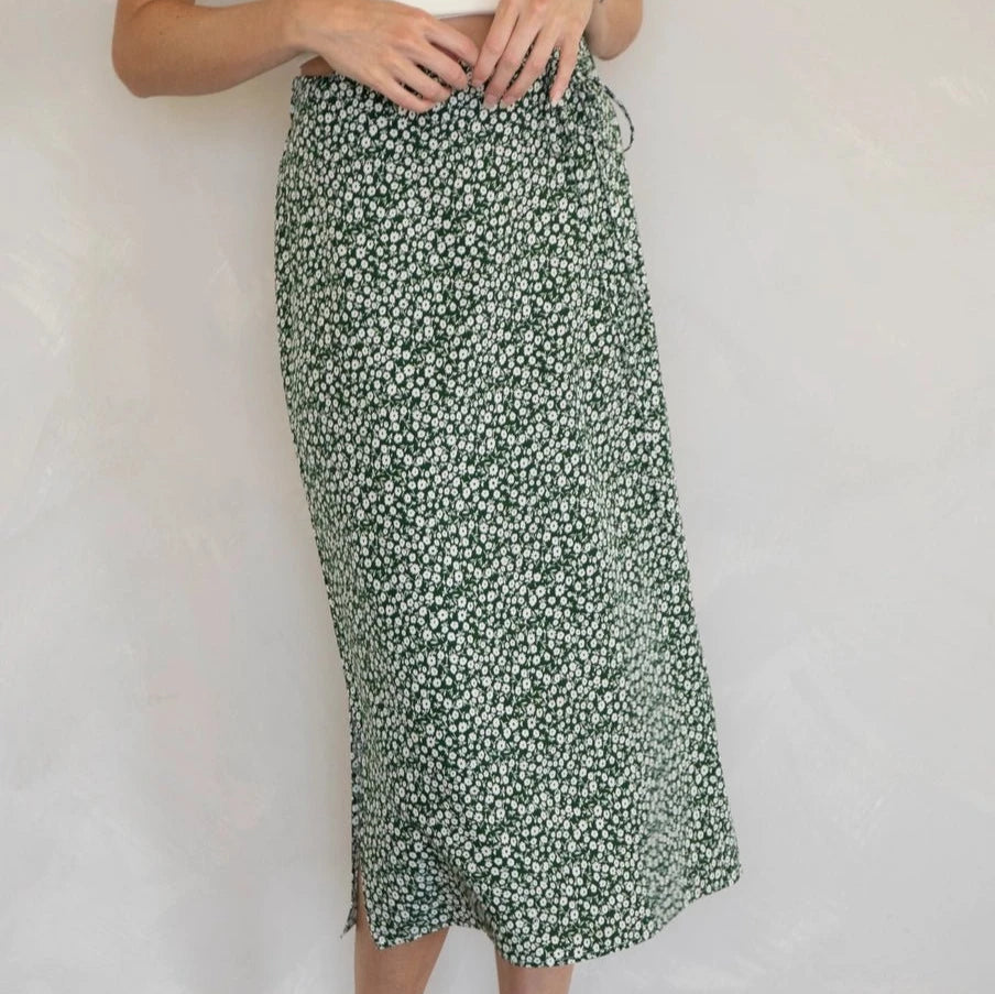 Green Floral Midi Skirt - Intrigue Ink Visit Bozeman, Unique Shopping Boutique in Montana, Work from Home Clothes for Women