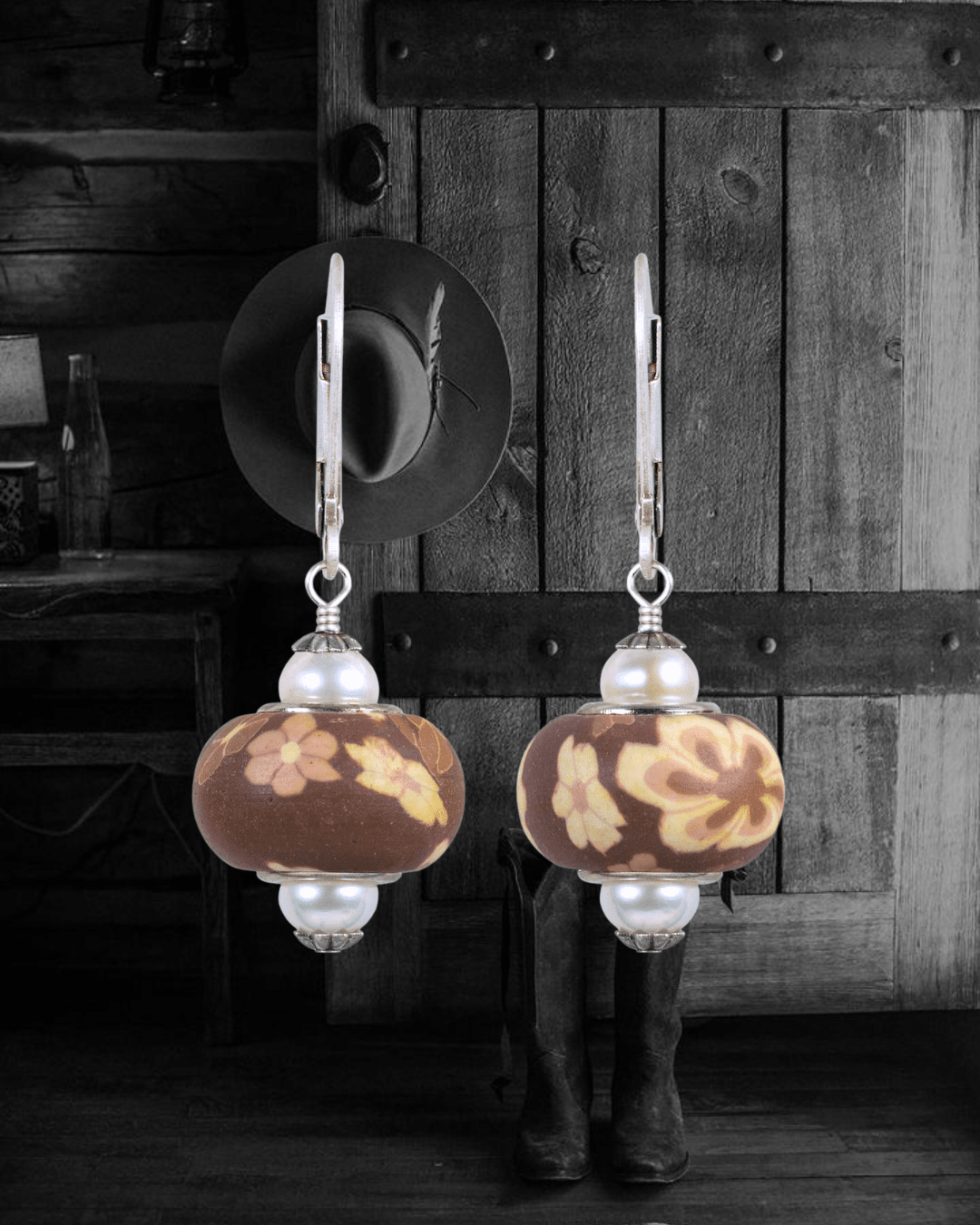 Handmade Clay Bead W Pearl Floral Earring - Intrigue Ink Visit Bozeman, Unique Shopping Boutique in Montana, Work from Home Clothes for Women