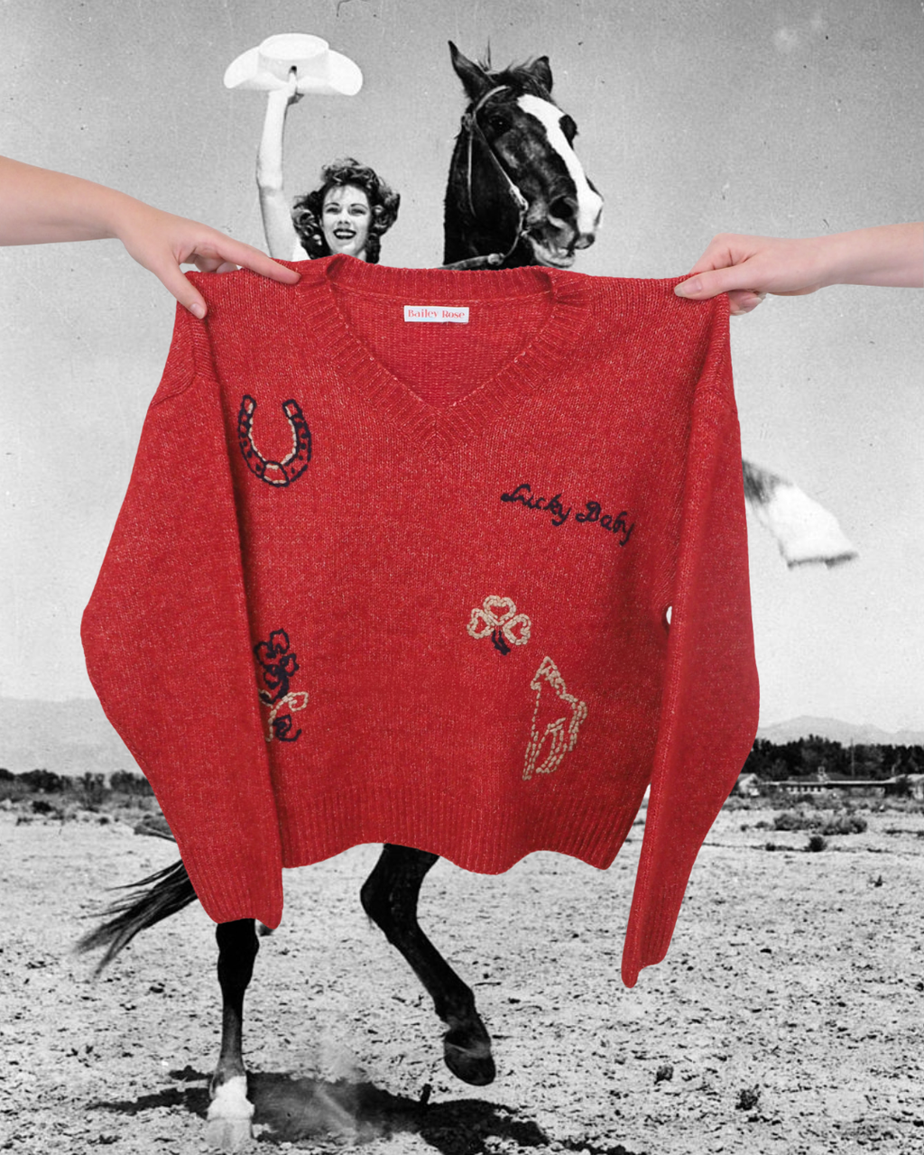 Lucky Western Motif Sweater - Cherry Red