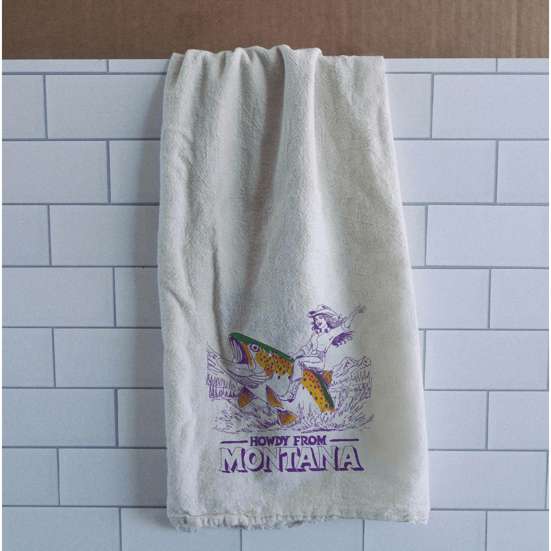 "Howdy From Montana" Dish Towel - Intrigue Ink Visit Bozeman, Unique Shopping Boutique in Montana, Work from Home Clothes for Women