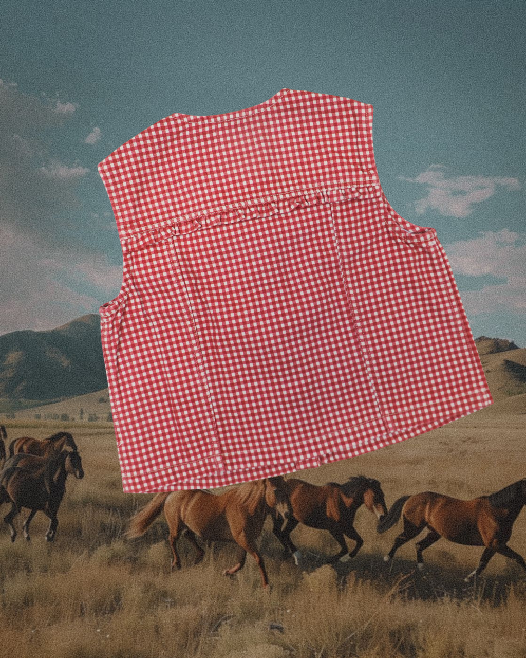 GIngham Printed Button Front Vest - Red