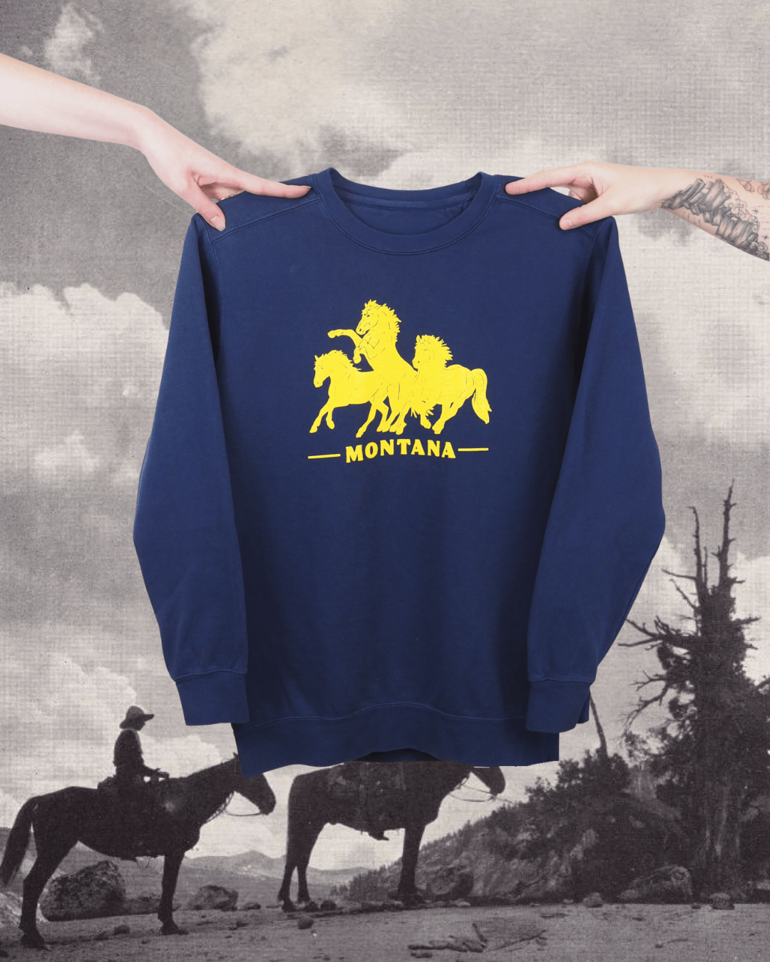 "Horsepower" Navy Pullover - Intrigue Ink Visit Bozeman, Unique Shopping Boutique in Montana, Work from Home Clothes for Women