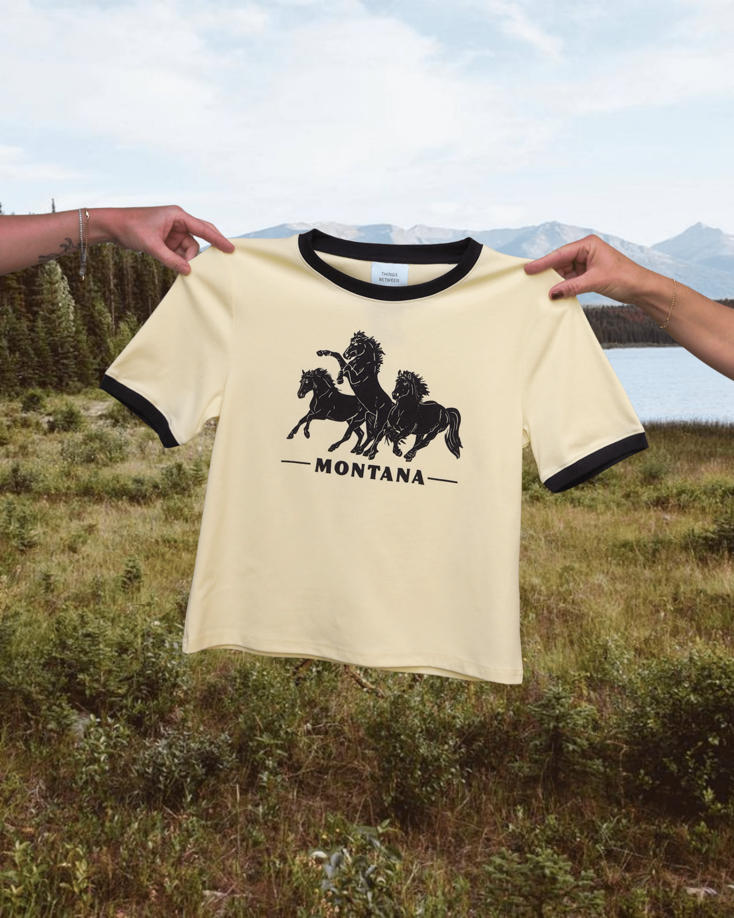 "Horsepower" Ringer Tee - Butter - Intrigue Ink Visit Bozeman, Unique Shopping Boutique in Montana, Work from Home Clothes for Women