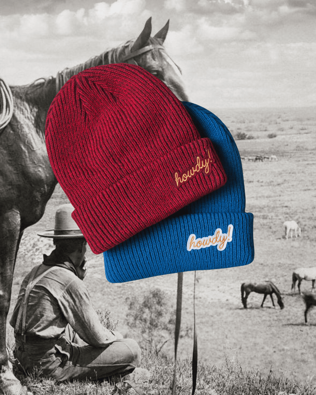 "Howdy!" Beanie In Maroon - Intrigue Ink Visit Bozeman, Unique Shopping Boutique in Montana, Work from Home Clothes for Women