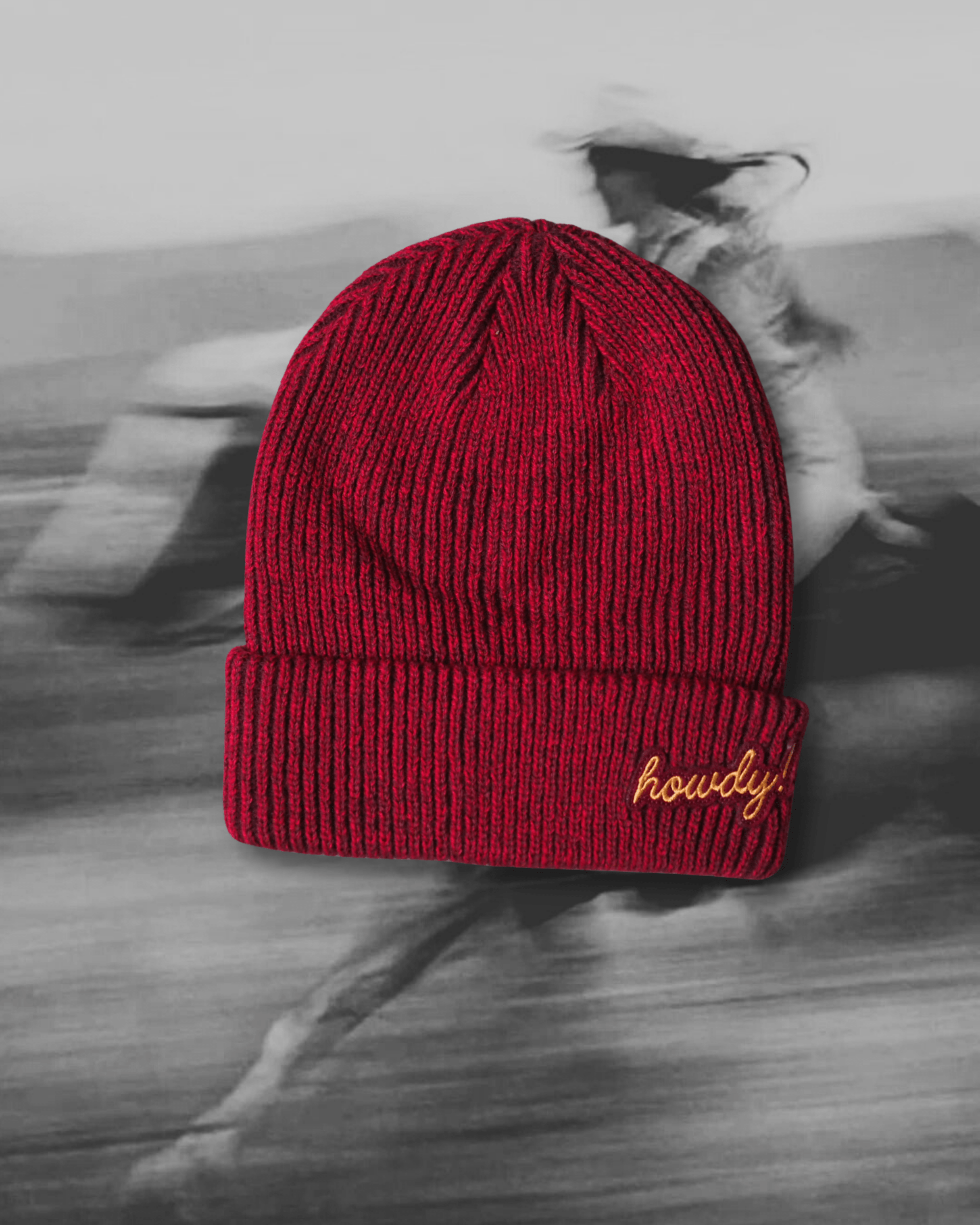 "Howdy!" Beanie In Maroon - Intrigue Ink Visit Bozeman, Unique Shopping Boutique in Montana, Work from Home Clothes for Women