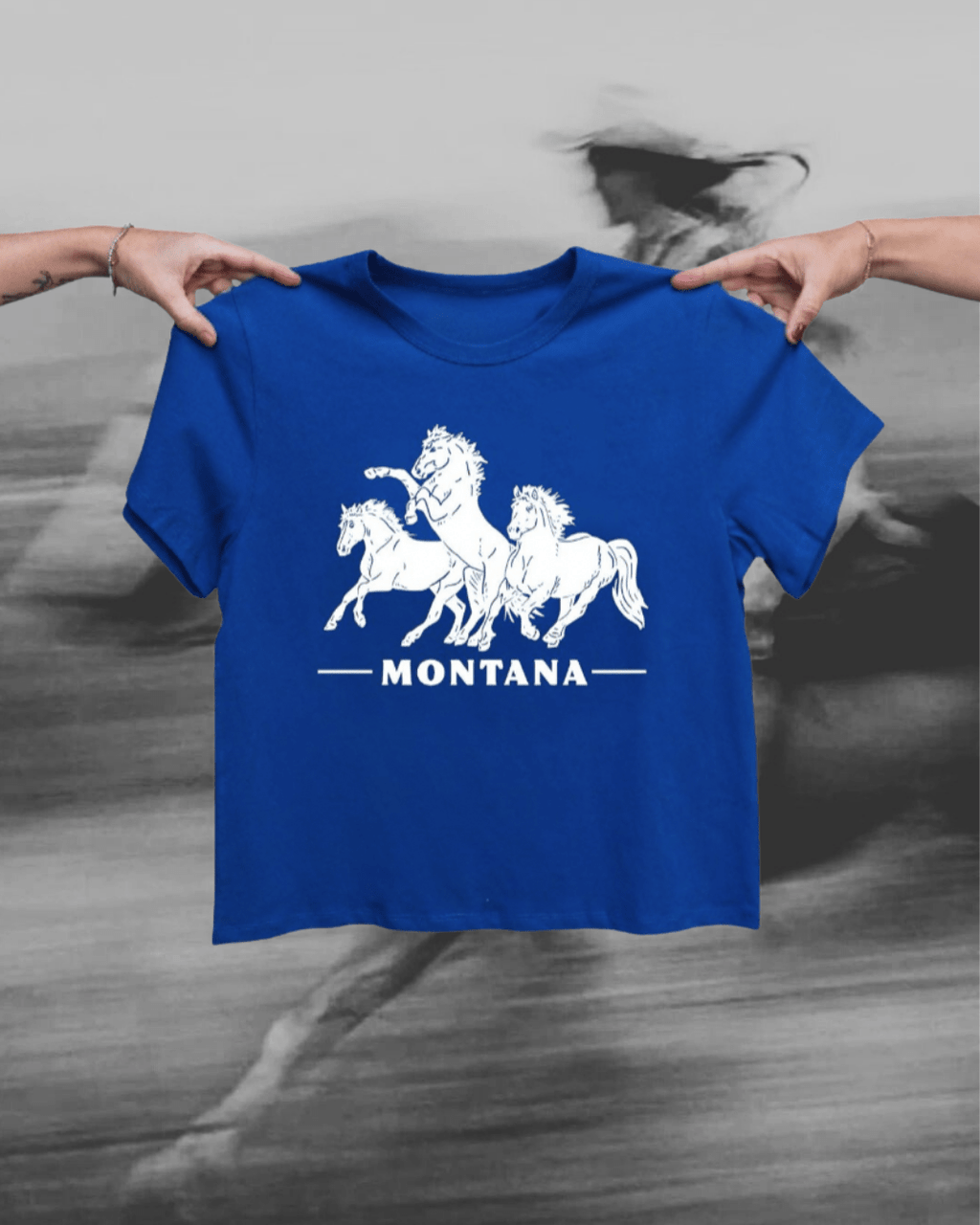 "Horsepower" Tee in Blue - Intrigue Ink Visit Bozeman, Unique Shopping Boutique in Montana, Work from Home Clothes for Women