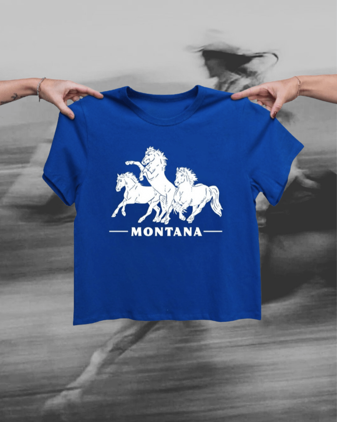 "Horsepower" Tee in Blue - Intrigue Ink Visit Bozeman, Unique Shopping Boutique in Montana, Work from Home Clothes for Women