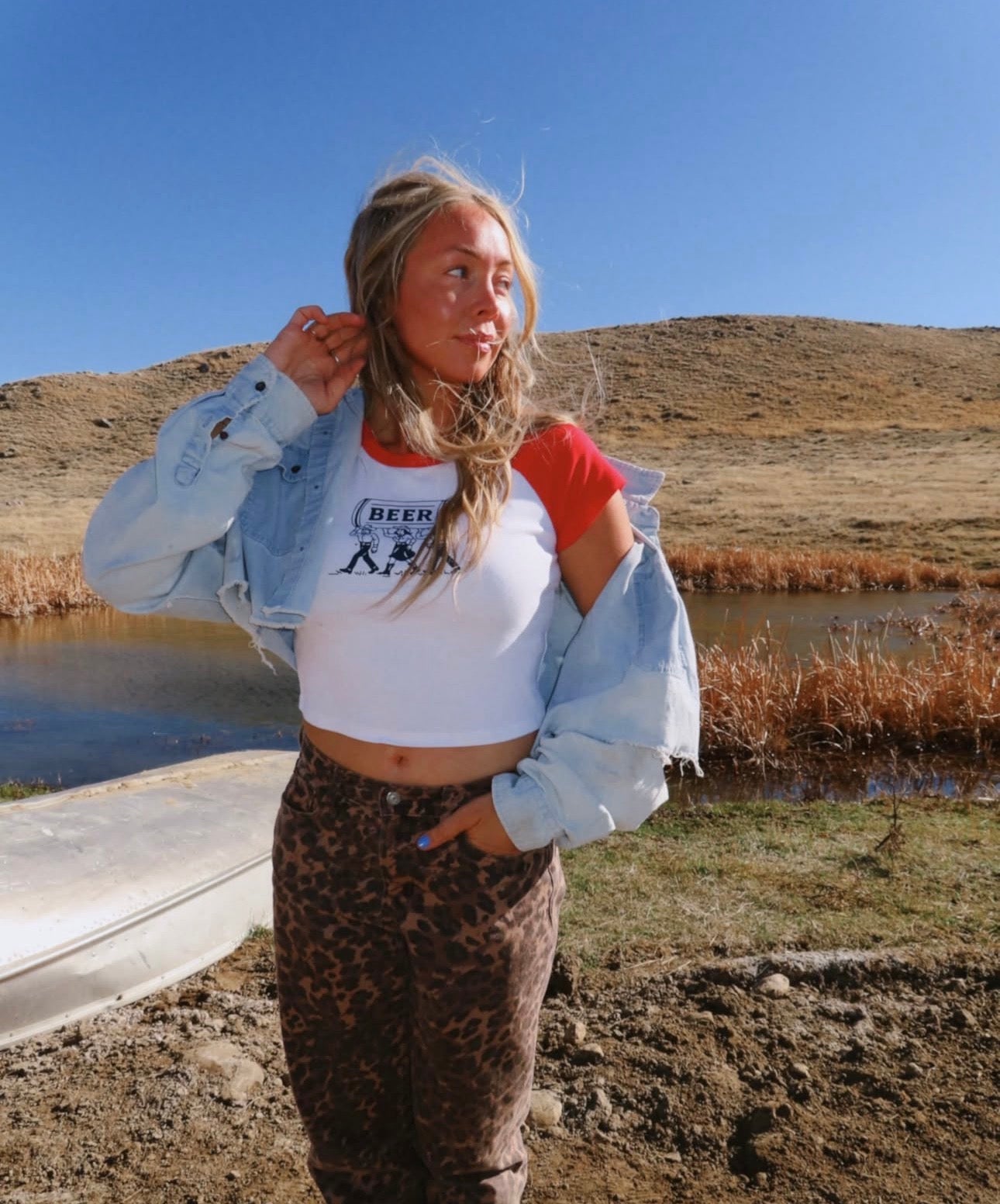 "Montana Beer" Crop Baseball Tee - Intrigue Ink Visit Bozeman, Unique Shopping Boutique in Montana, Work from Home Clothes for Women