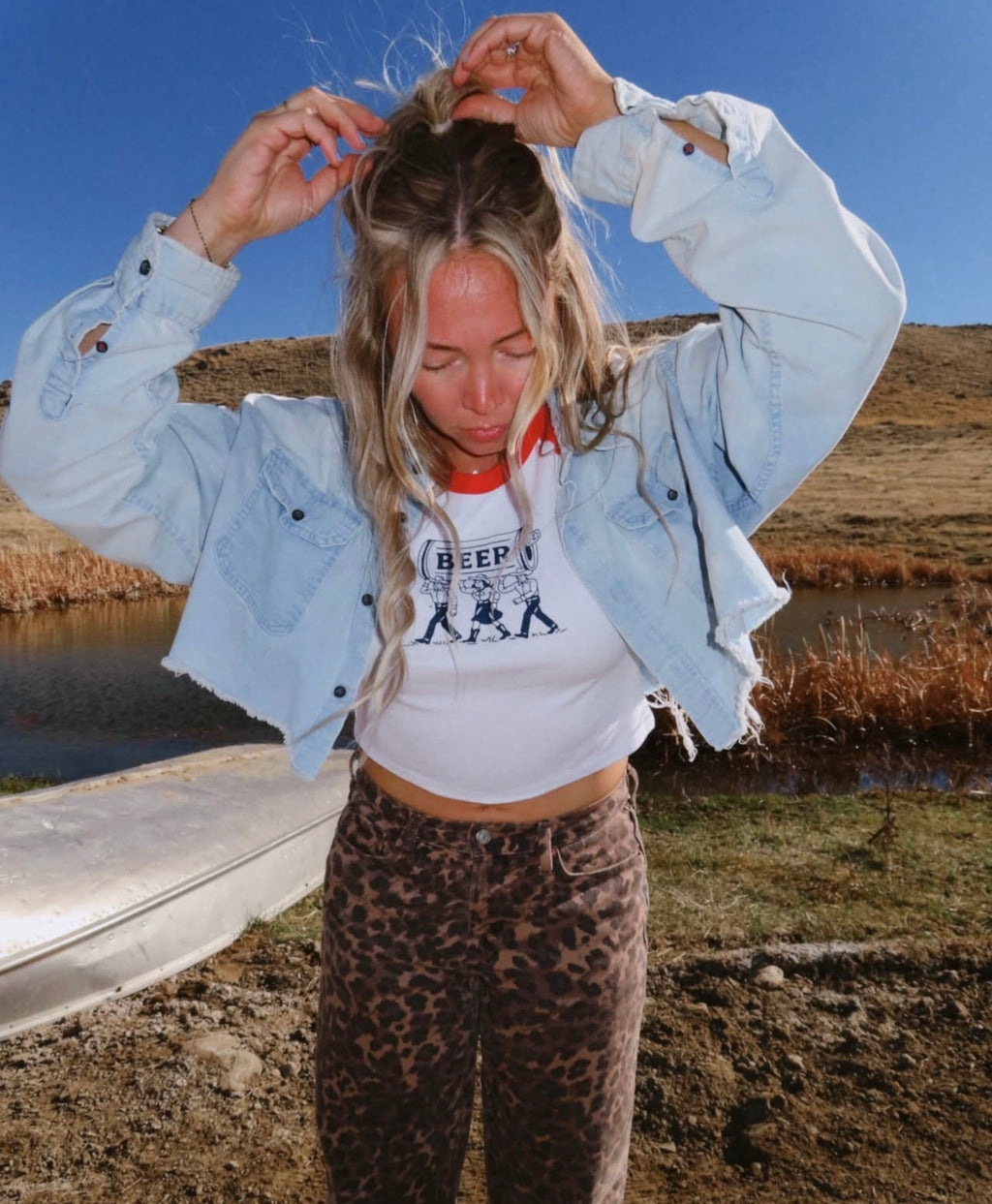 "Montana Beer" Crop Baseball Tee - Intrigue Ink Visit Bozeman, Unique Shopping Boutique in Montana, Work from Home Clothes for Women