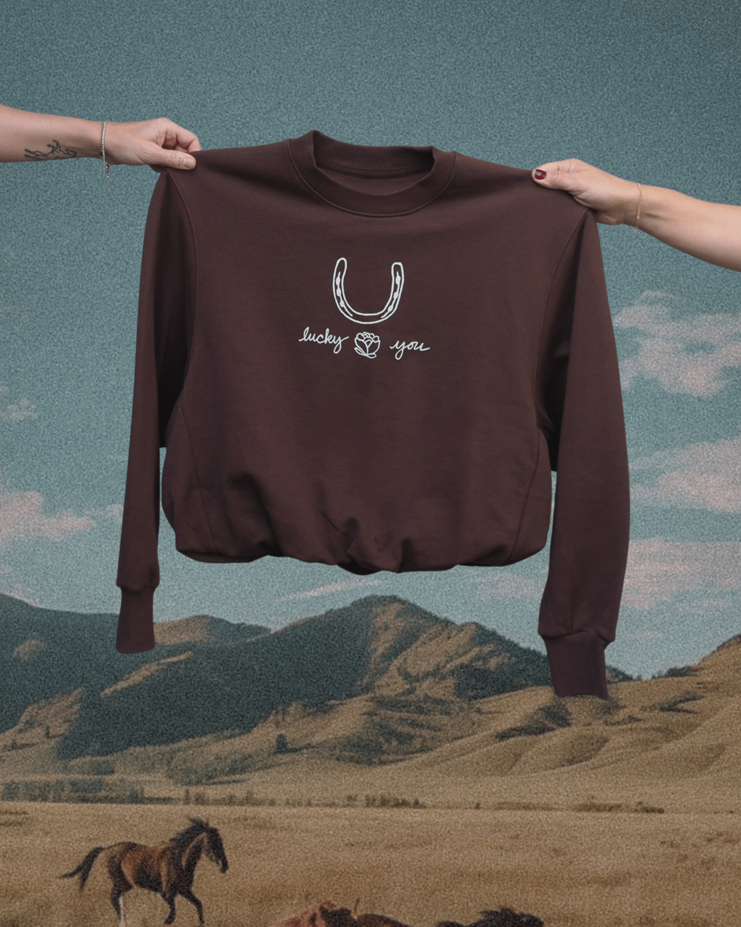 "Lucky You" Chocolate Sweatshirt - Intrigue Ink Visit Bozeman, Unique Shopping Boutique in Montana, Work from Home Clothes for Women