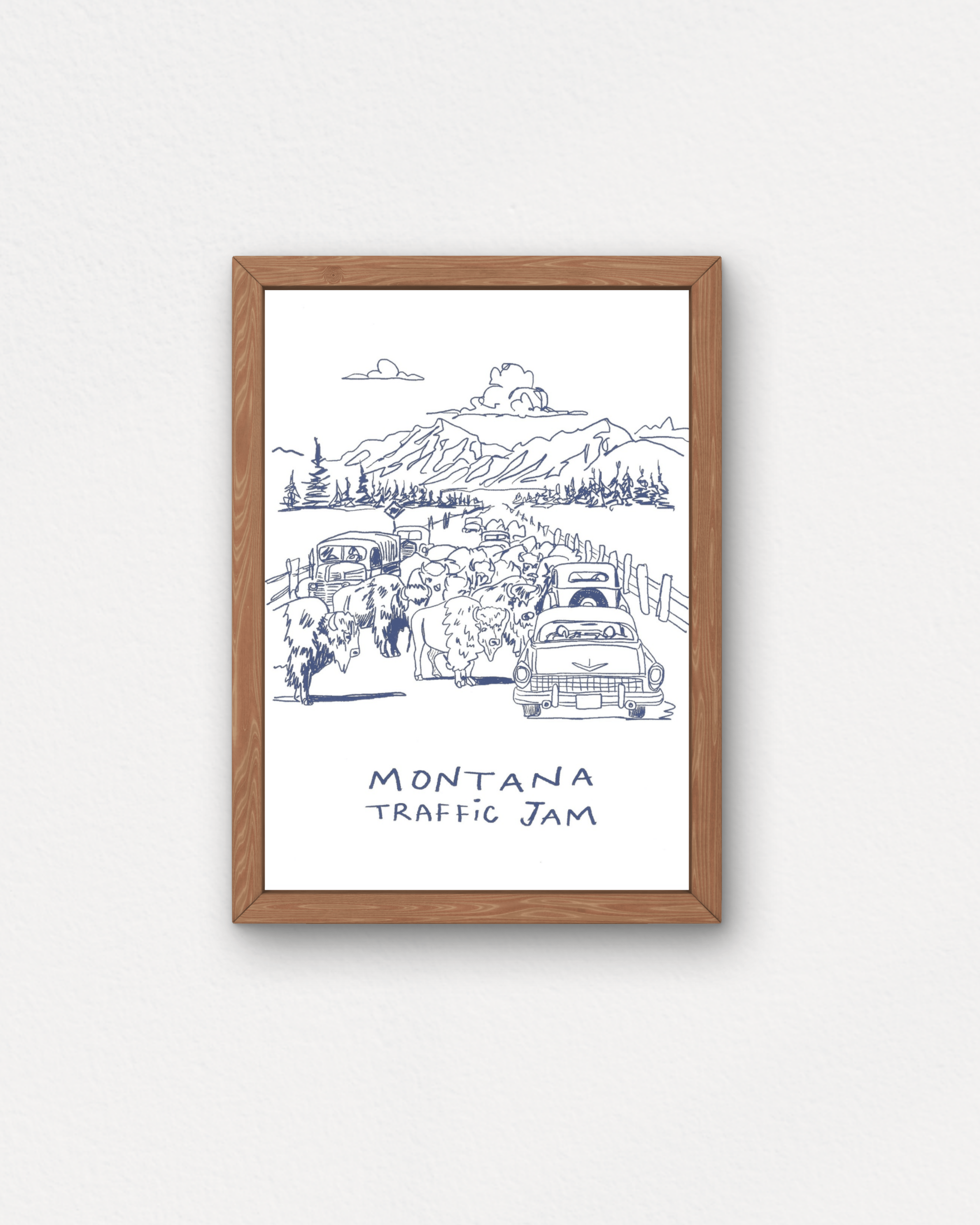 "Montana Traffic Jam" Small Poster in Blue Ink - Intrigue Ink Visit Bozeman, Unique Shopping Boutique in Montana, Work from Home Clothes for Women