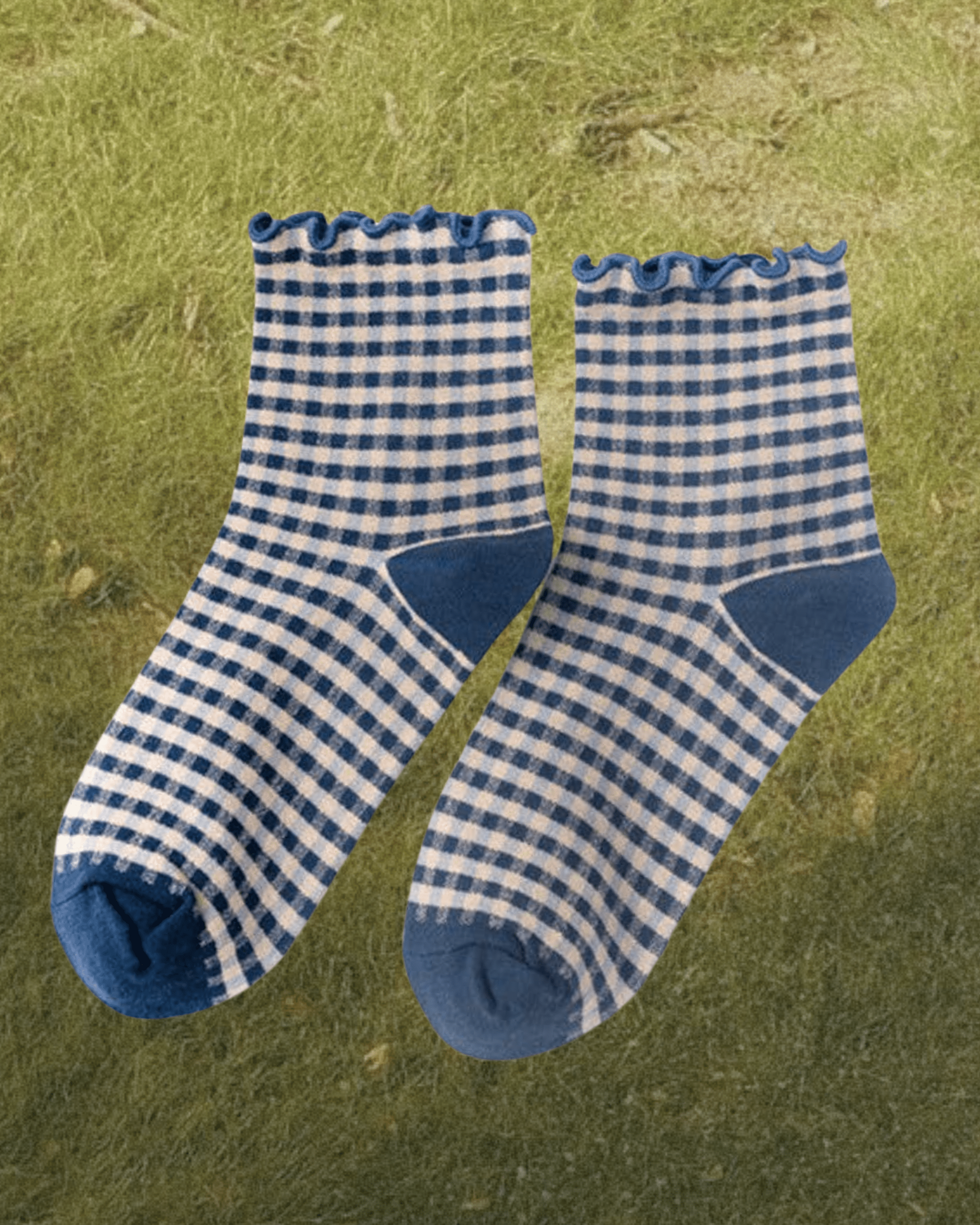 Ruffle Trim Plaid Cotton Ankle Socks - Blue - Intrigue Ink Visit Bozeman, Unique Shopping Boutique in Montana, Work from Home Clothes for Women