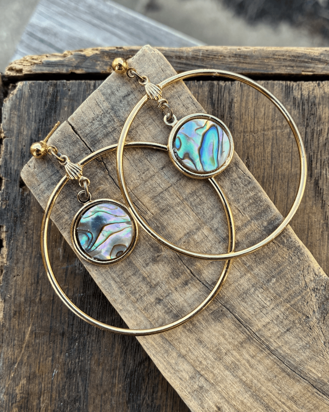 Abalone Shell & Gold Hoop Earrings - Intrigue Ink Visit Bozeman, Unique Shopping Boutique in Montana, Work from Home Clothes for Women
