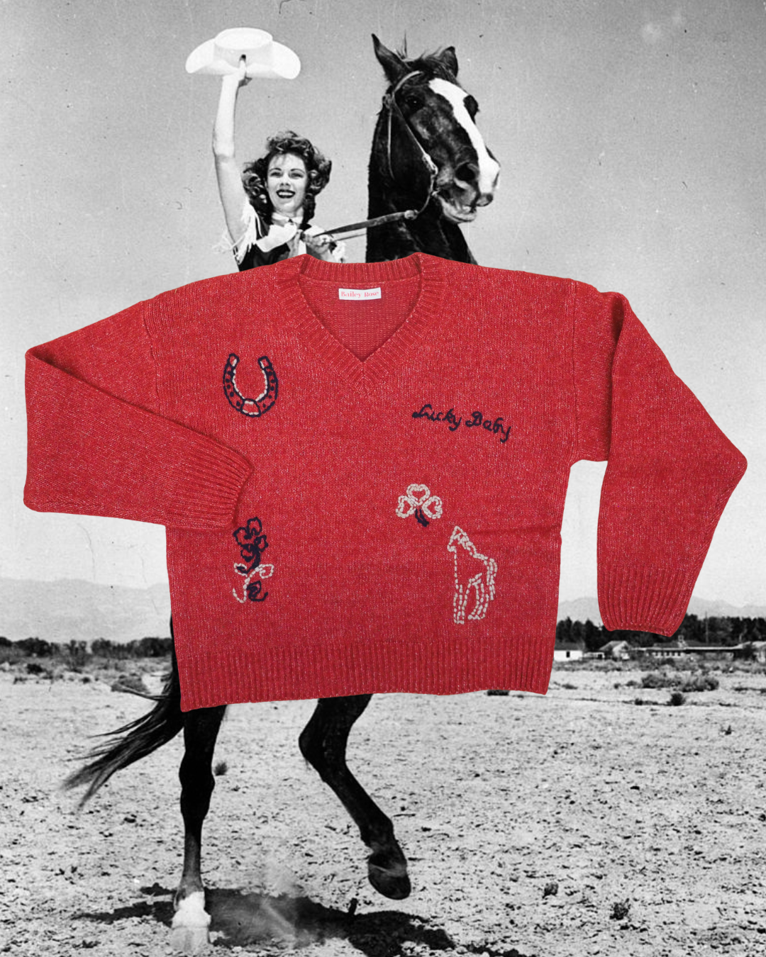 Lucky Western Motif Sweater - Cherry Red