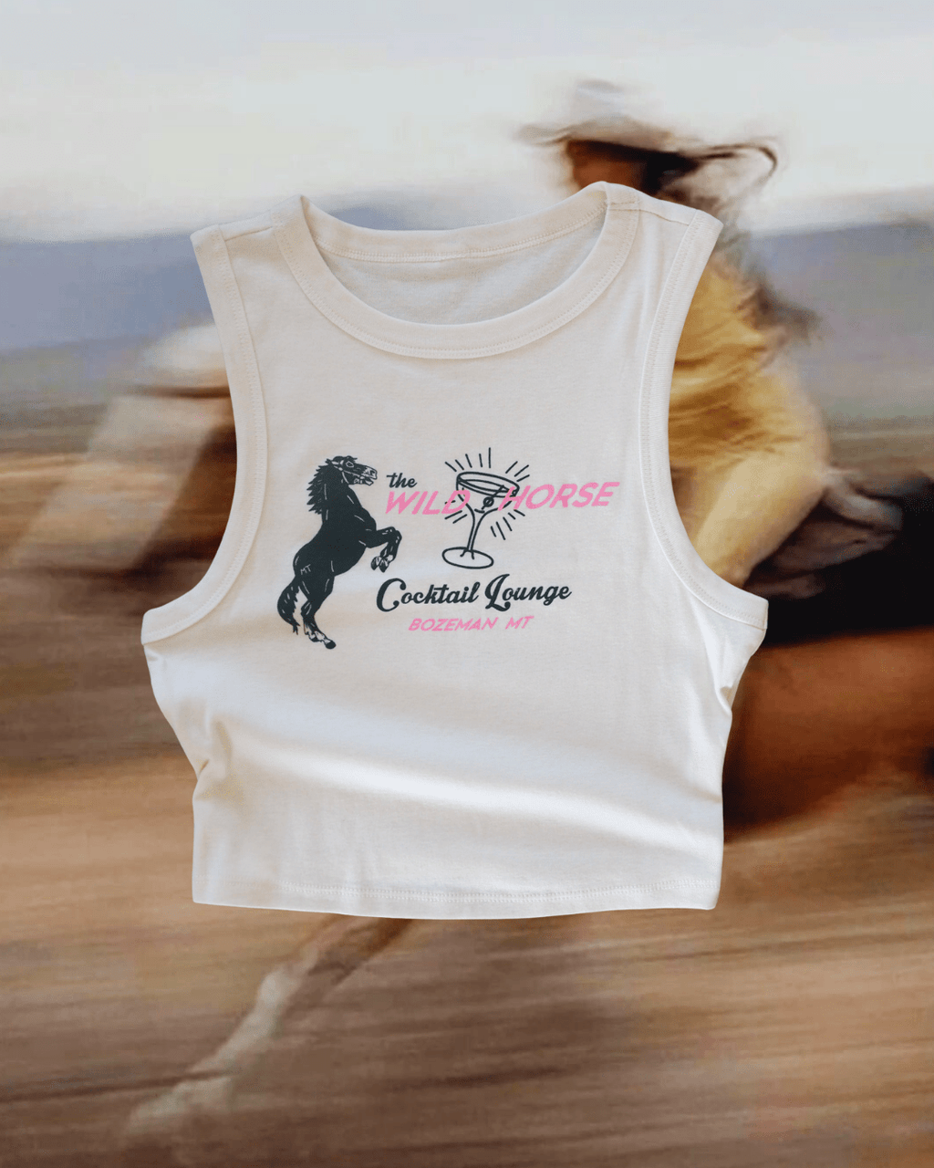 "Wild Horse Cocktail Lounge" Crop Tank - Intrigue Ink Visit Bozeman, Unique Shopping Boutique in Montana, Work from Home Clothes for Women