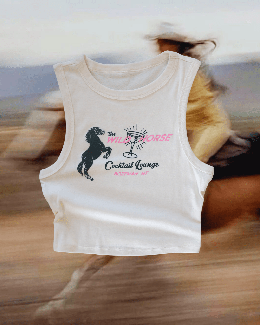 "Wild Horse Cocktail Lounge" Crop Tank - Intrigue Ink Visit Bozeman, Unique Shopping Boutique in Montana, Work from Home Clothes for Women