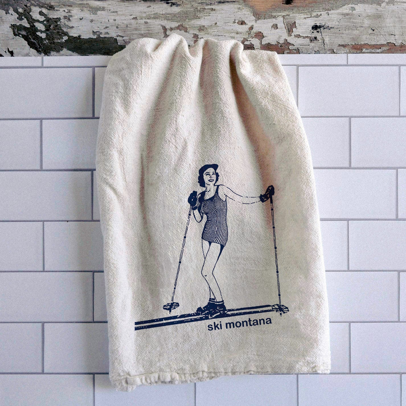 Ski MT Gal Tea Towel - Intrigue Ink Visit Bozeman, Unique Shopping Boutique in Montana, Work from Home Clothes for Women