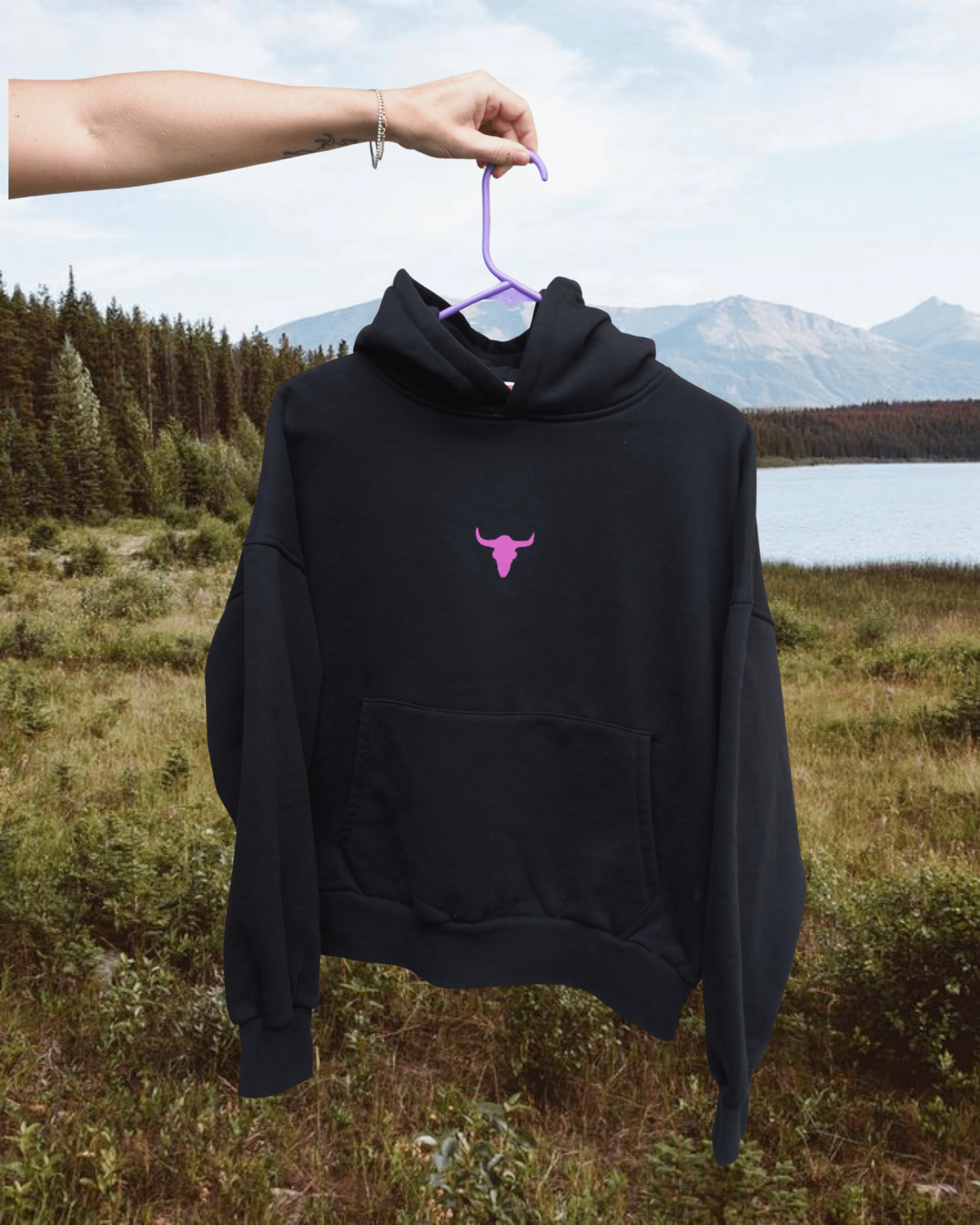 "Bison Skull" Hoodie in Black - Intrigue Ink Visit Bozeman, Unique Shopping Boutique in Montana, Work from Home Clothes for Women